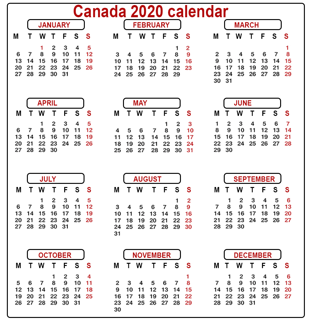 Calendar Canada 2020 - Togo.wpart.co