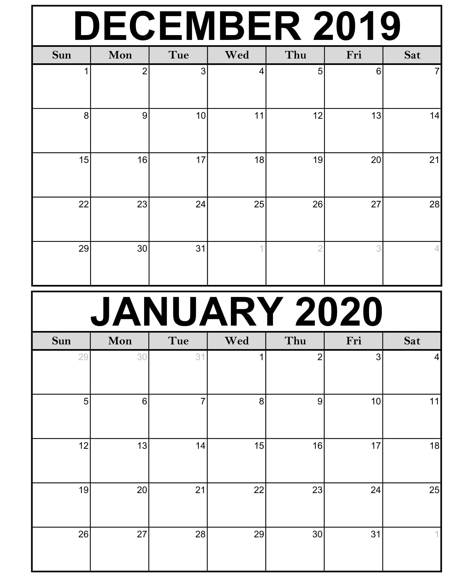 December 2019 January 2020 Calendar Printable Printable Word Searches