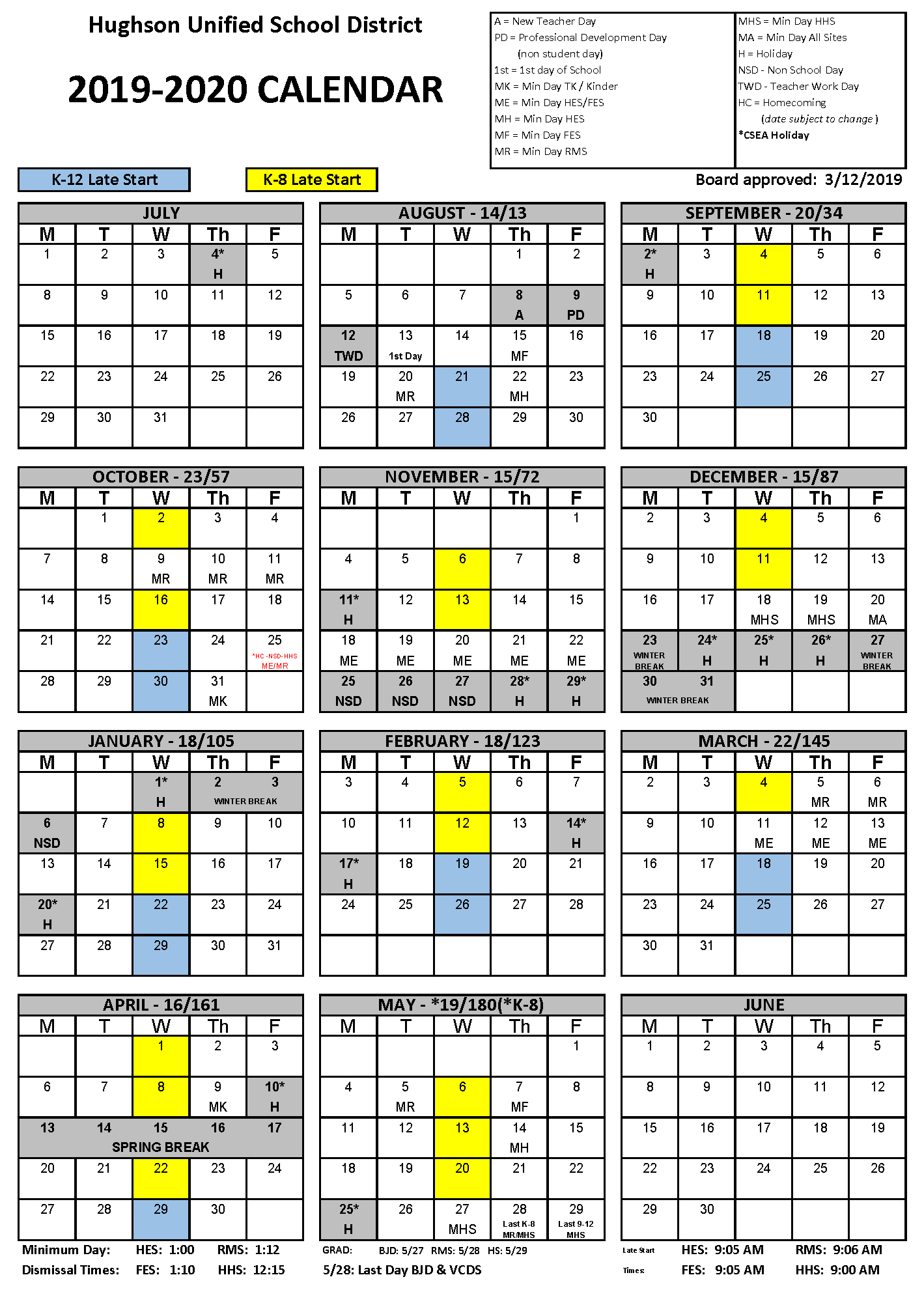 Calendar - Hughson Unified School District