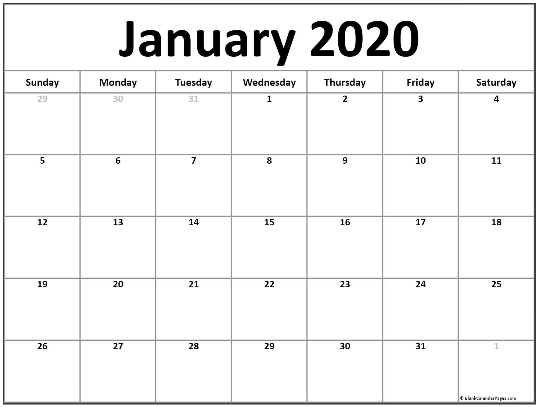 Calendar January 2020 Template - Togo.wpart.co