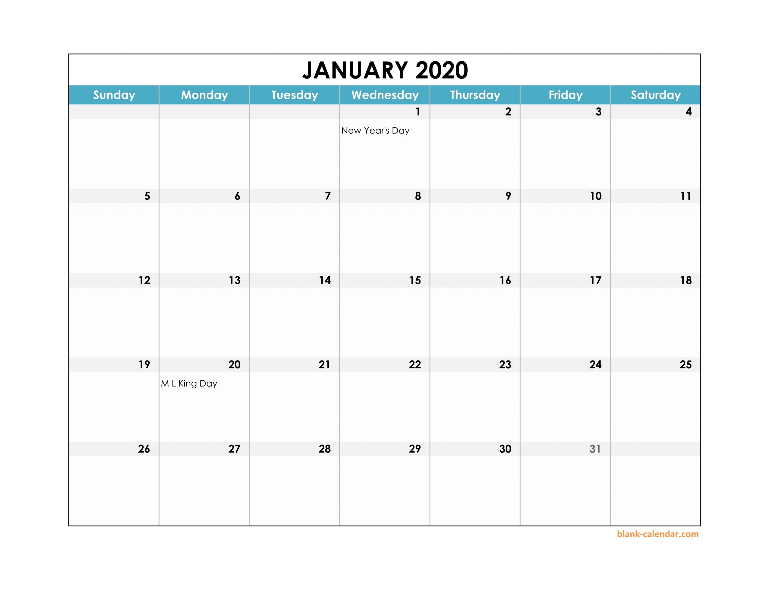 2020 Calendar Template Word Printable