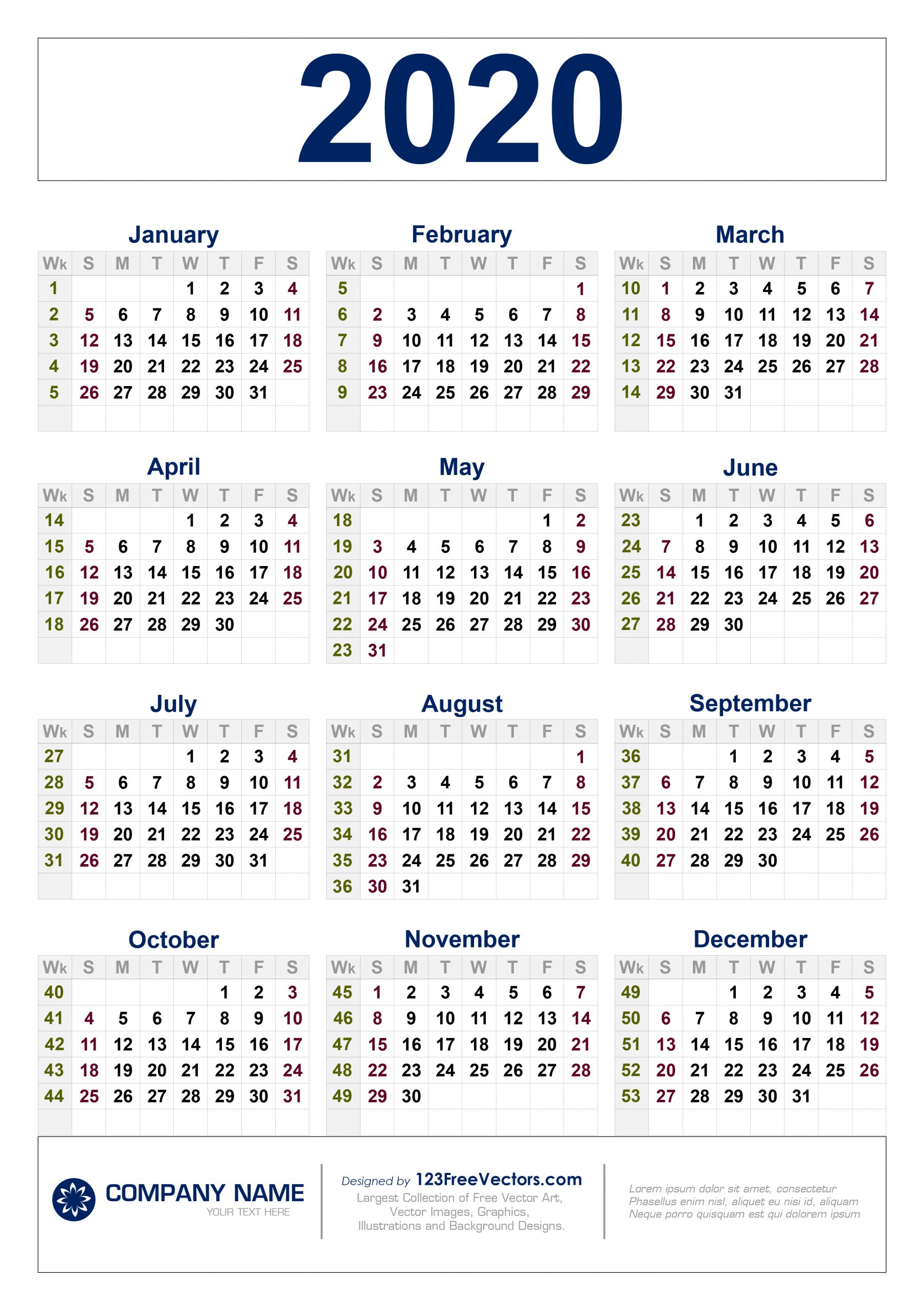 Calendar With Week Numbers 2020 - Wpa.wpart.co