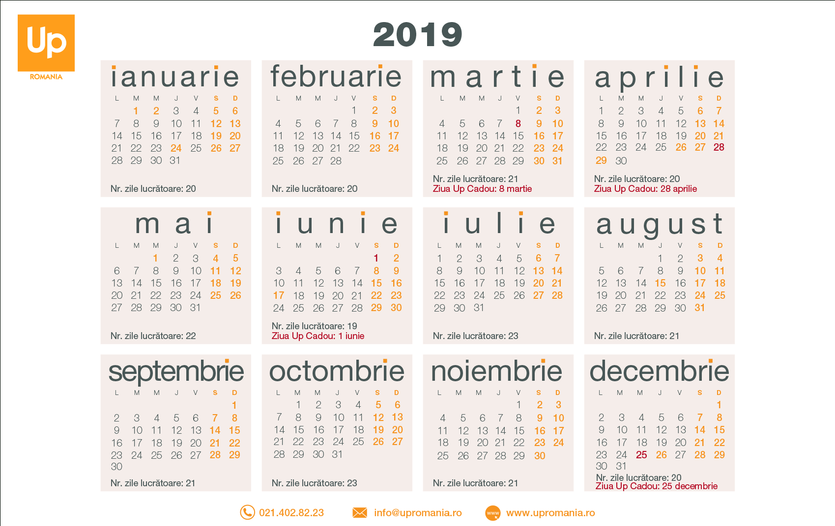 Calendar Zile Lucratoare 2019 | Up Romania