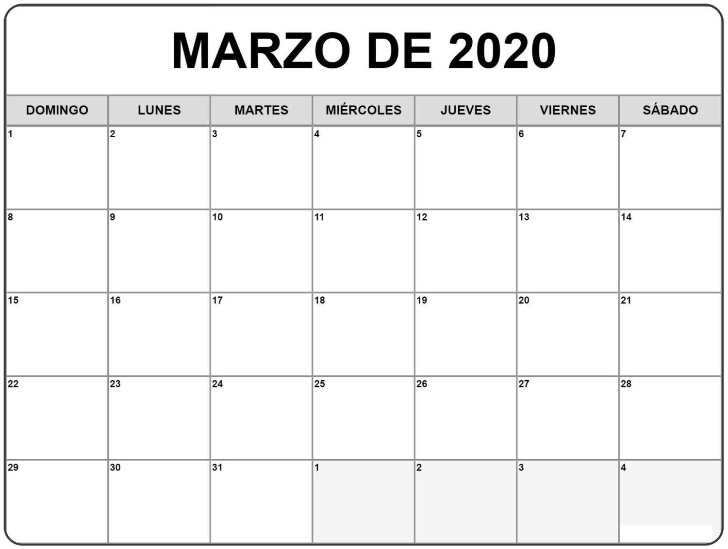 Calendario Marzo 2020 Para Imprimir Pdf Gratis | Nosovia
