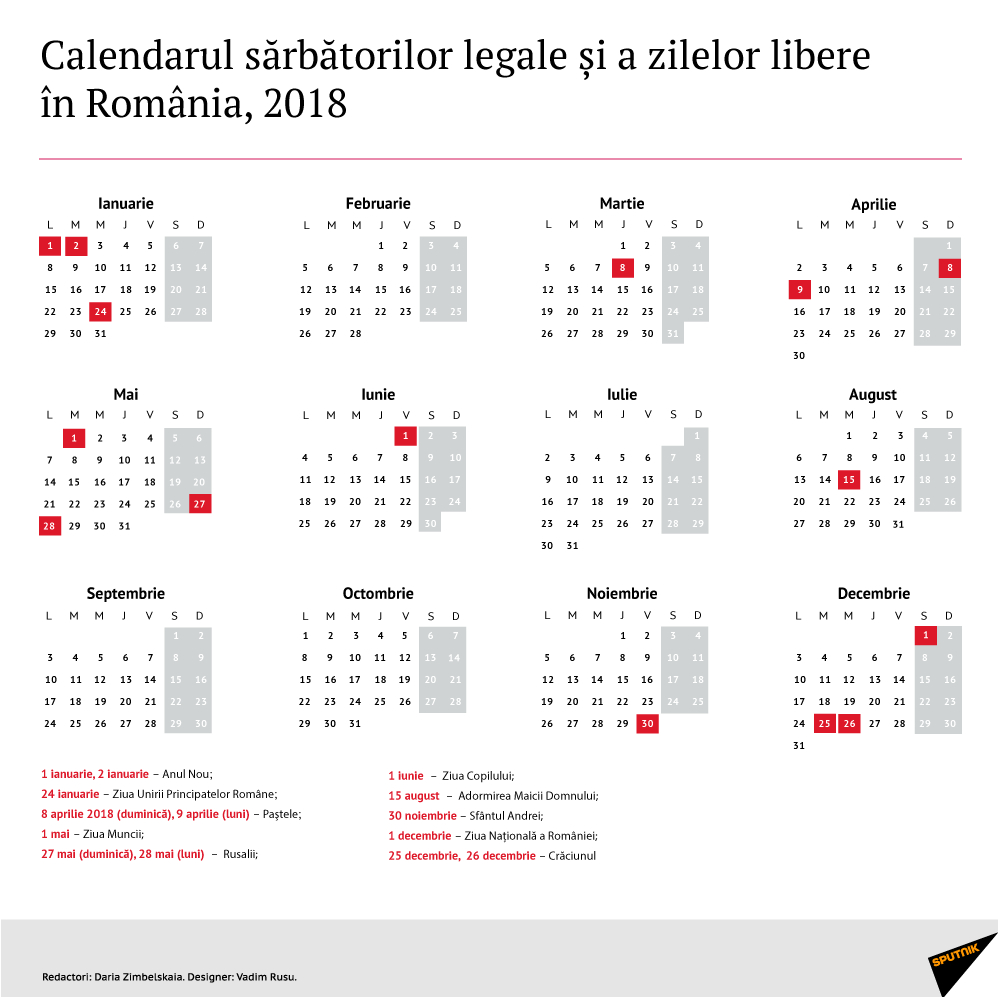 Calendarul Zilelor Libere În 2018, Decretate Prin Lege În