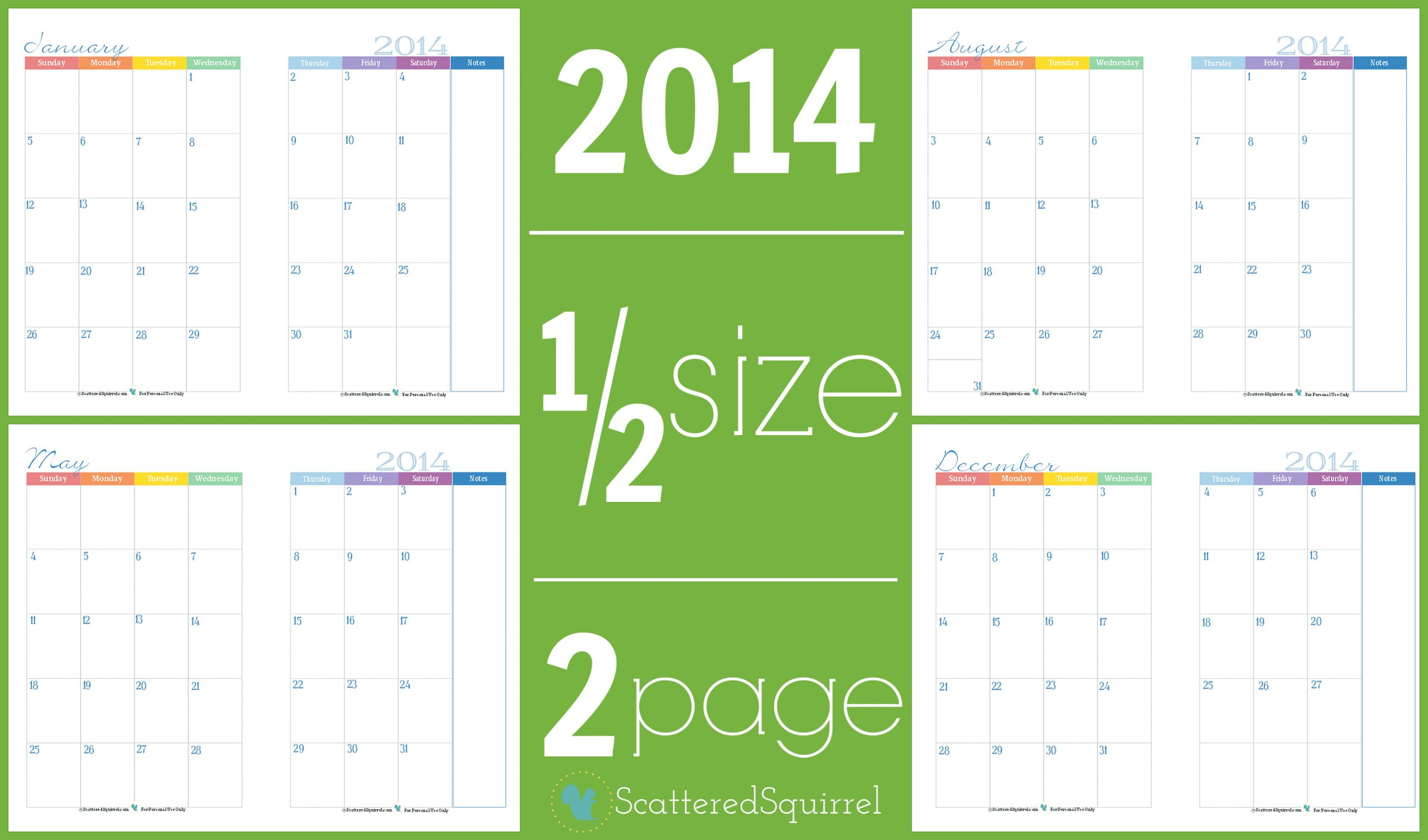 Color Pages ~ Two Page Monthlylendar Half Sizelendars Part