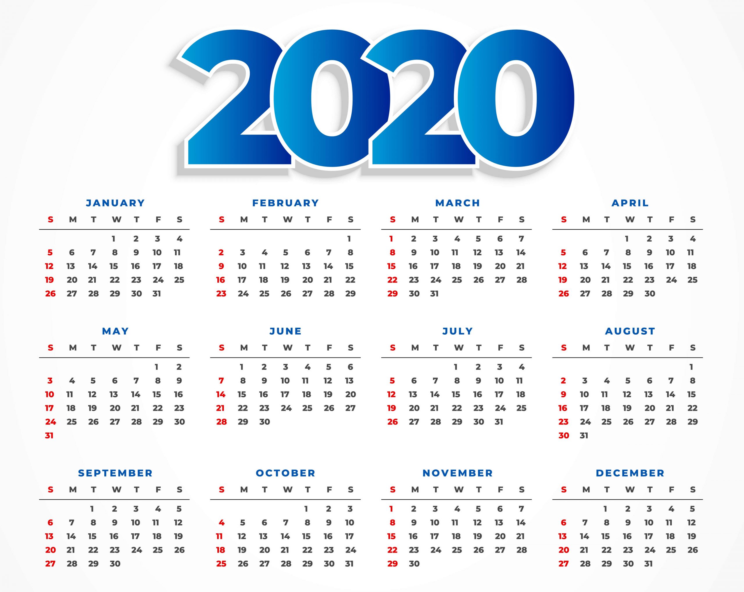 Cute Calendar 2020 Printable Template With Notes - Set Your