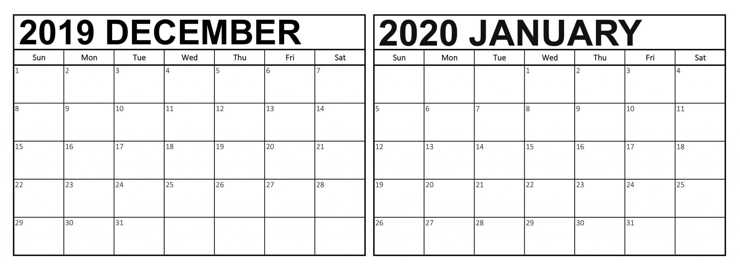 Cute December 2019 January 2020 Calendar Wallpaper - 2019