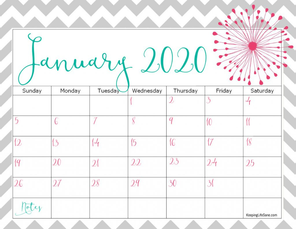 Cute Free 2020 Printable Calendar - Keeping Life Sane