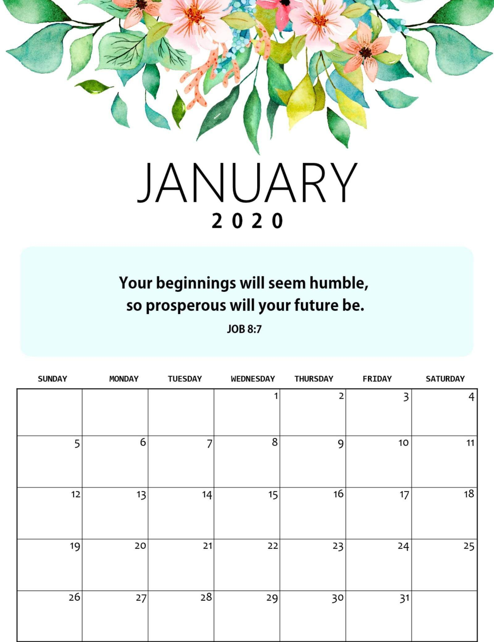 Cute January 2020 Calendar Design Printable Template - Set