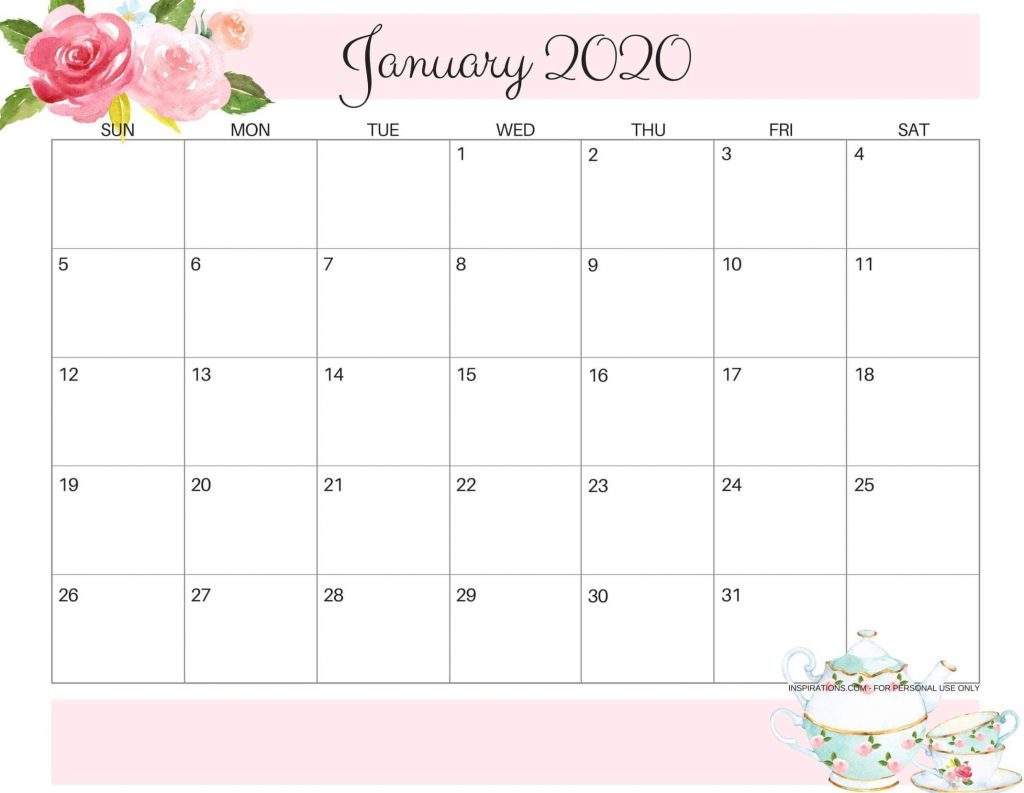 Cute January 2020 Calendar Design Printable Template - Set