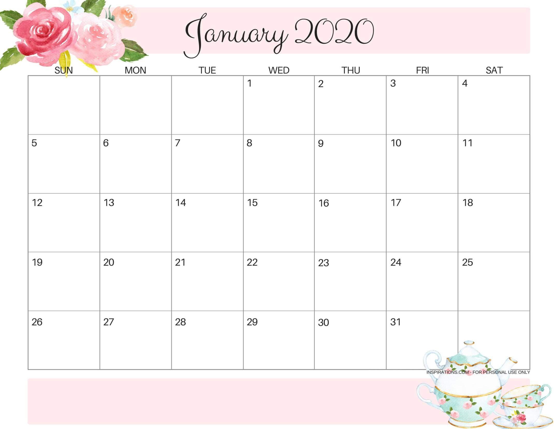 Cute January 2020 Calendar Printable - Togo.wpart.co