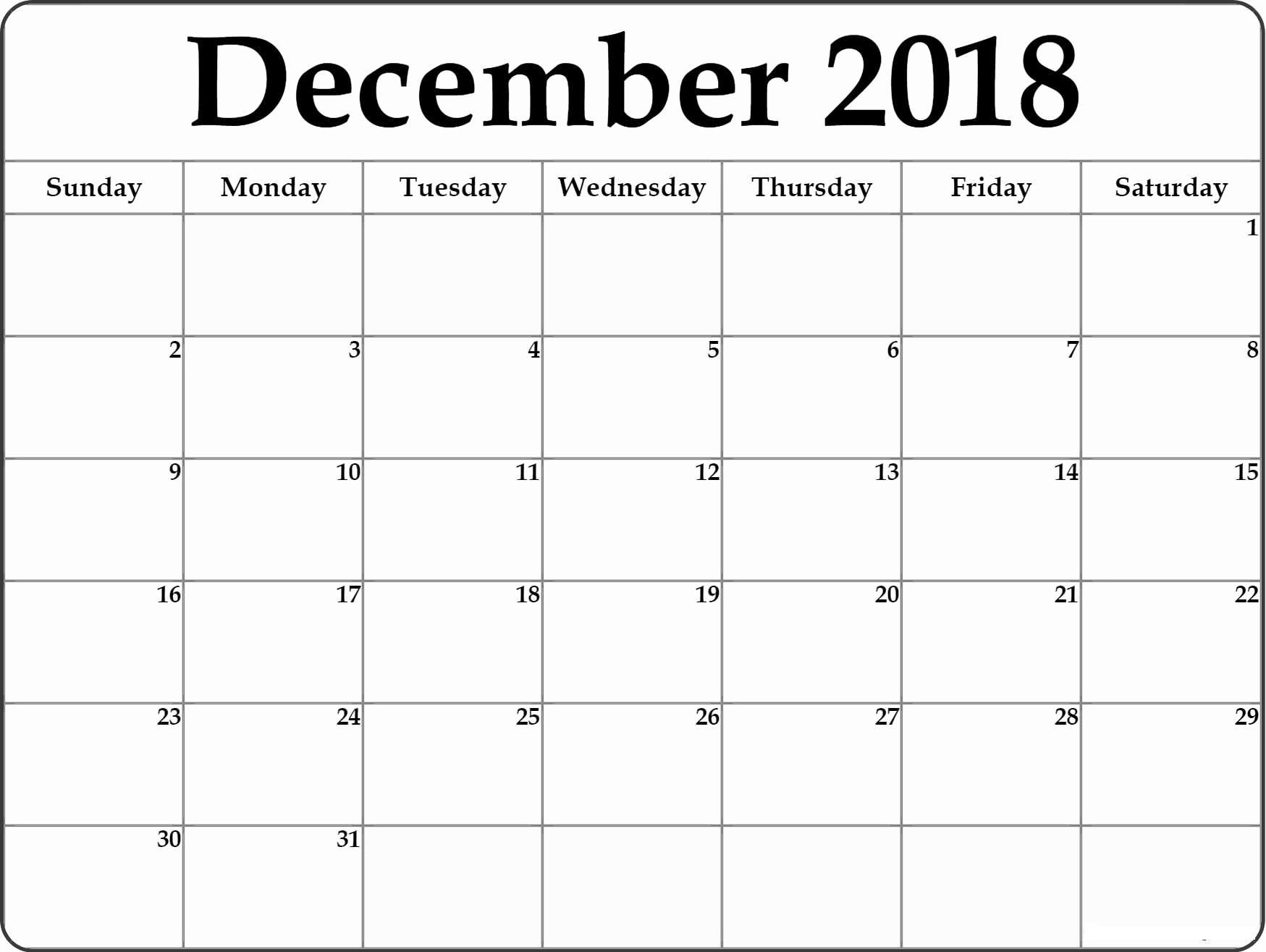 December 2018 Printable Calendar By Month | 2018 December