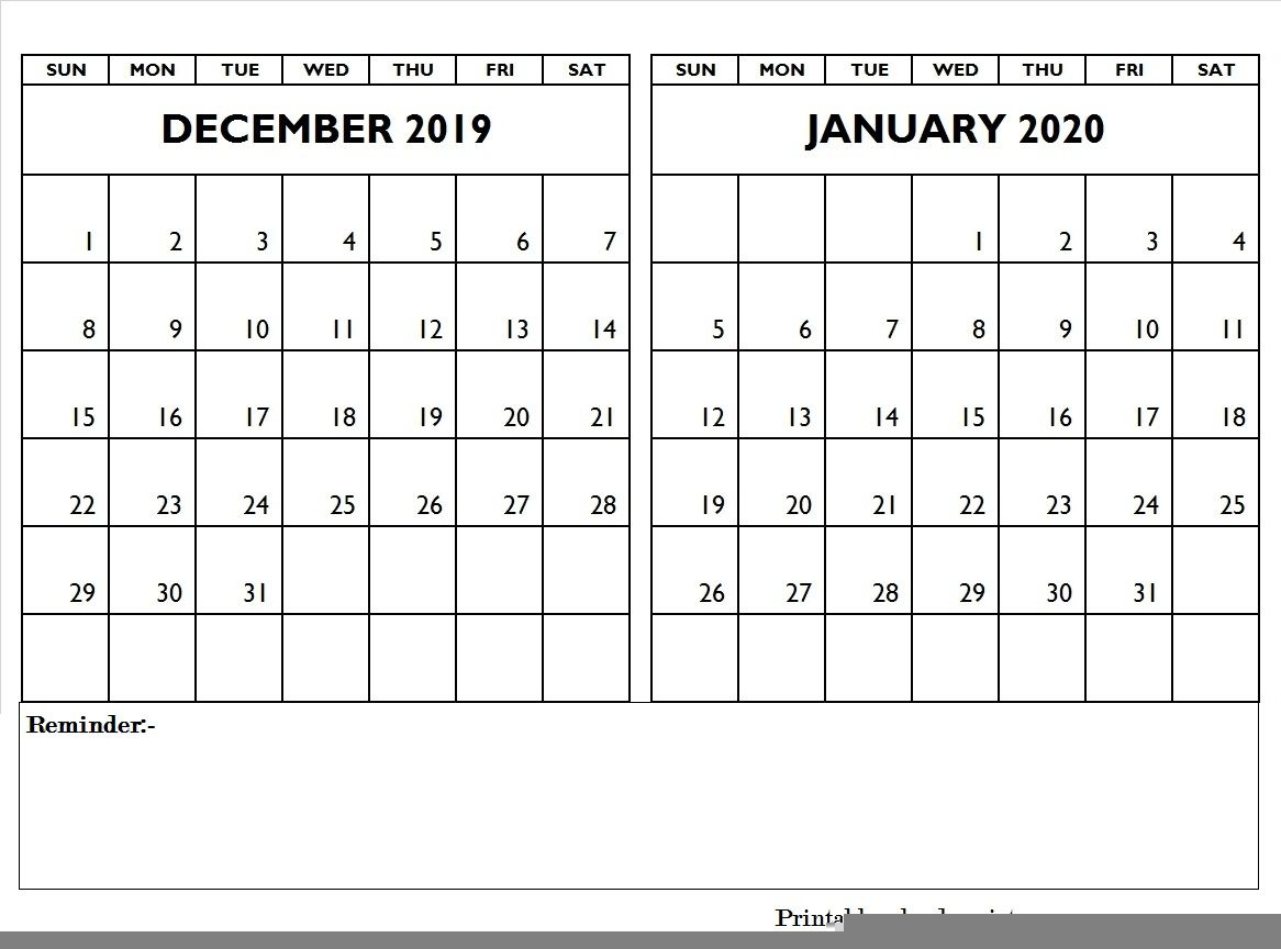December 2019 January 2020 Calendar Editable | January, 2020