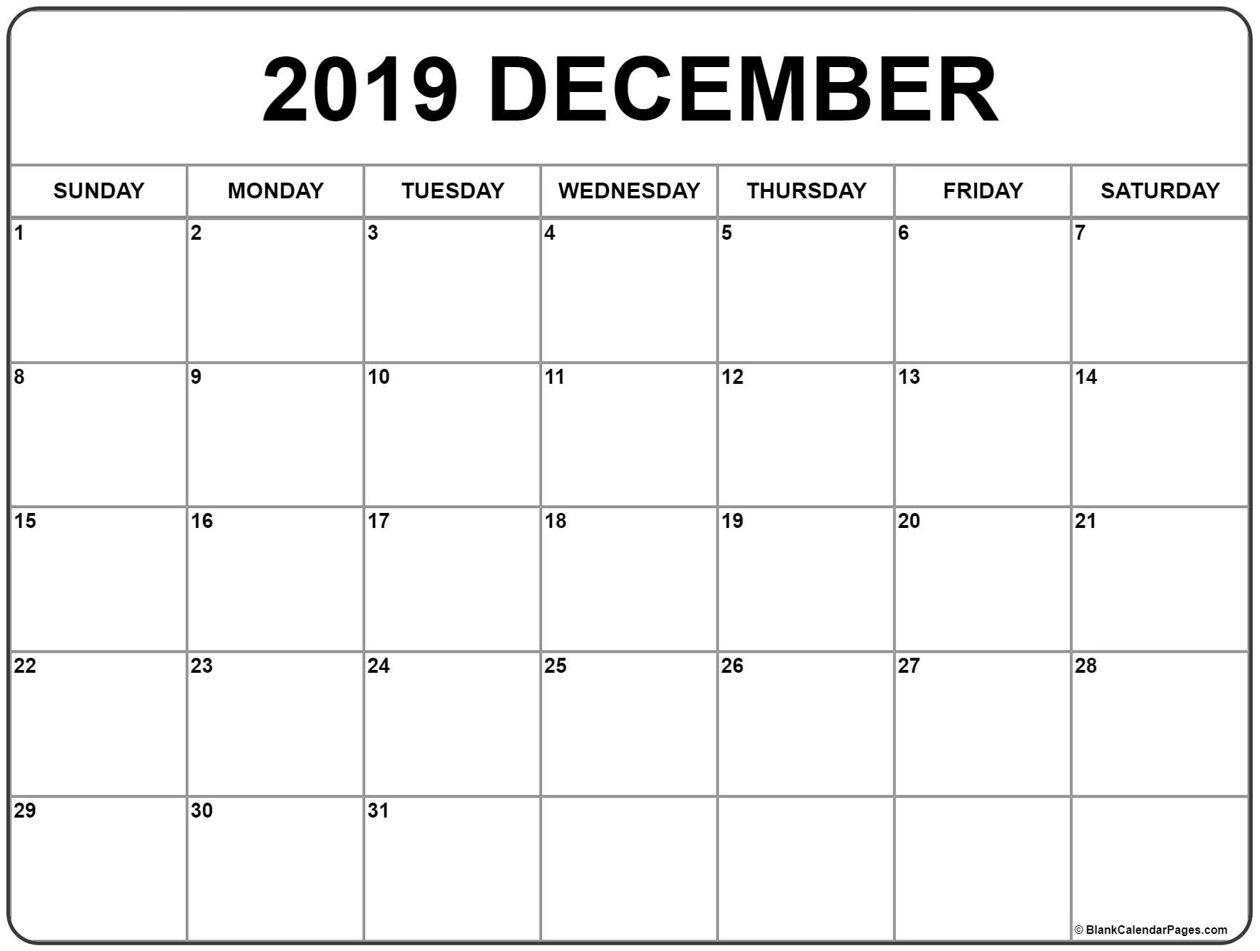 December 2019 Printable Calendar - Create Your Calendar For