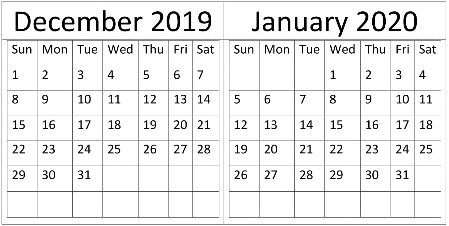 December 2020 And January 2020 Calendar - Wpa.wpart.co