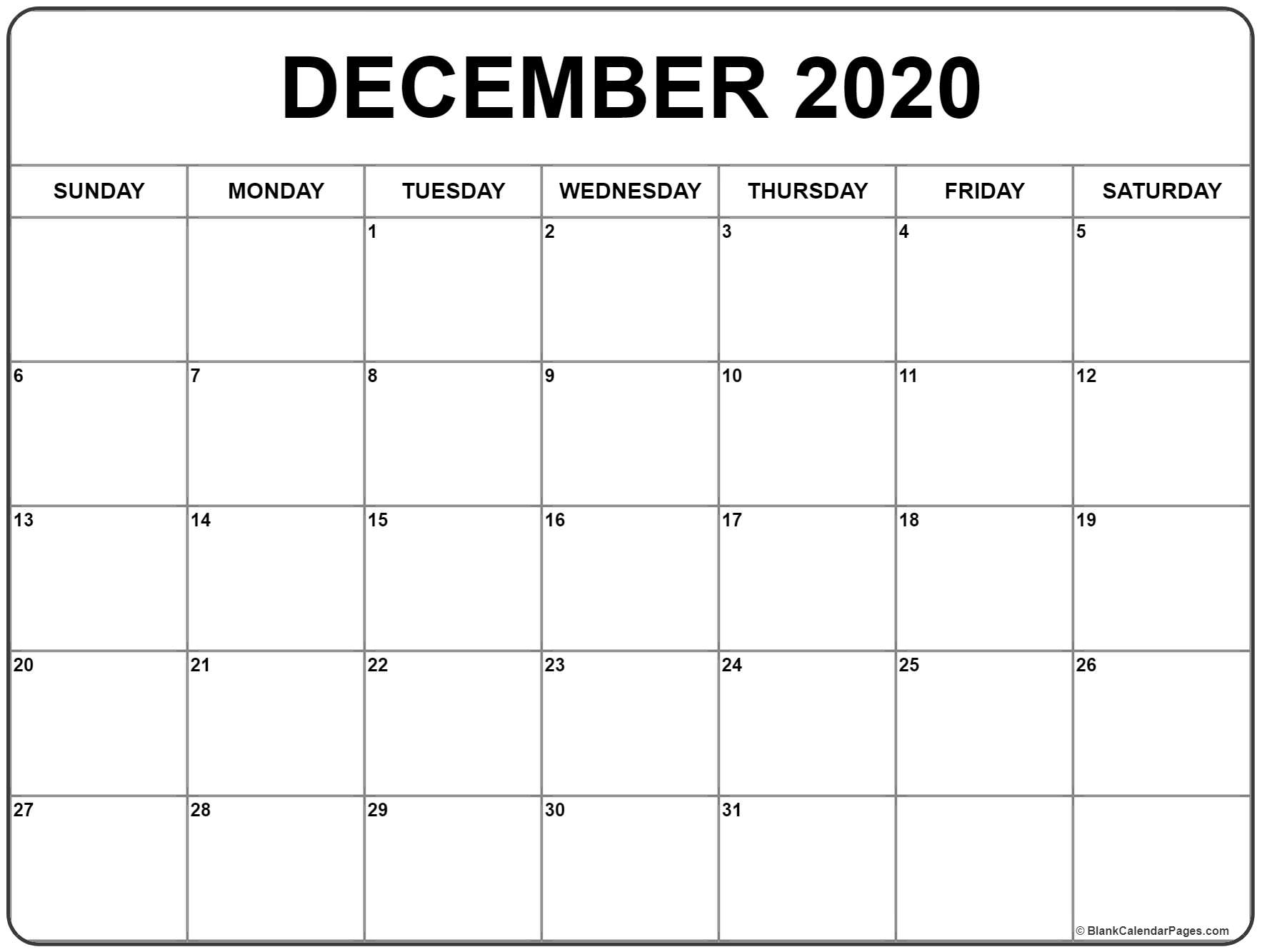 December 2020 Blank Calendar - Togo.wpart.co