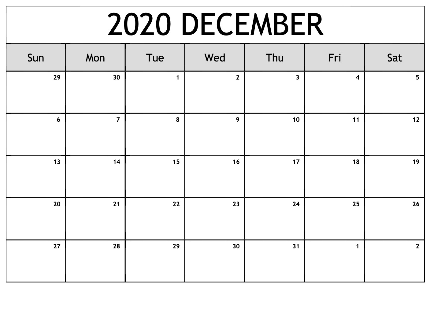 December 2020 Calendar Printable Office Planner With Notes