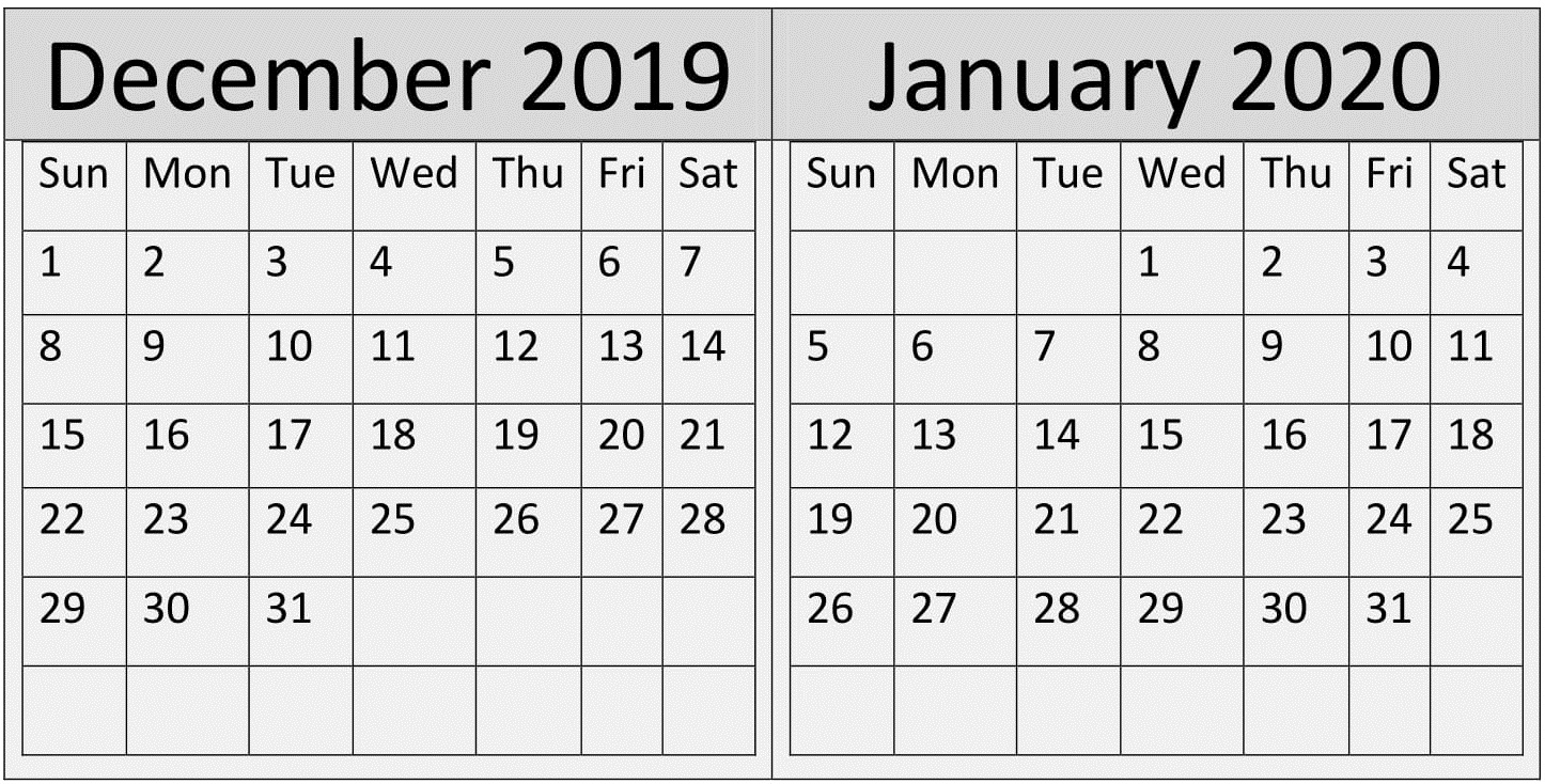 December January 2020 Calendar Holidays Template – Free