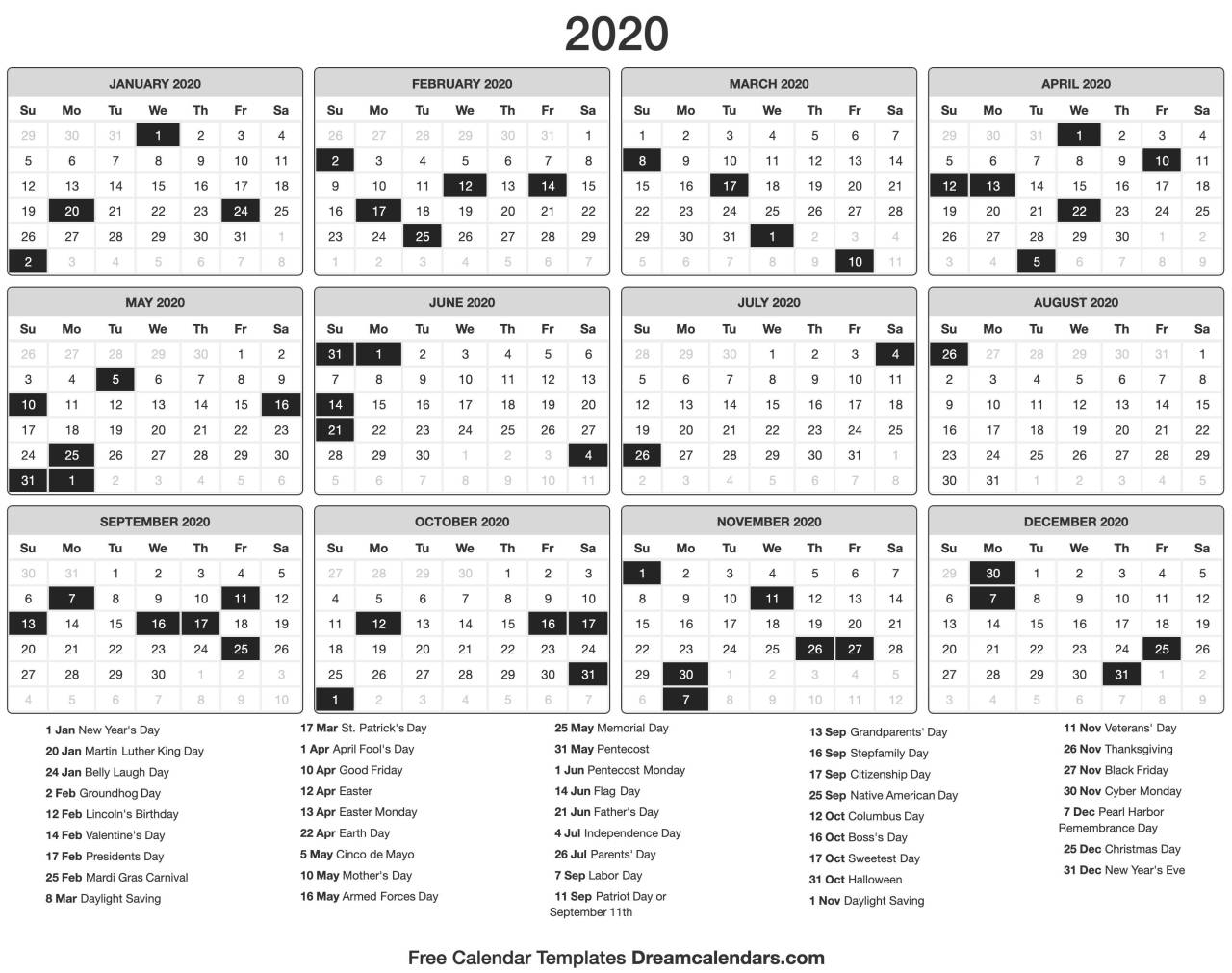 Dream Calendars: Make It 2020 Template — Printable 2020