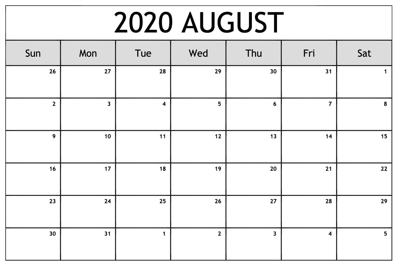 ❤️free 2020 August Printable Calendar Templates [Pdf