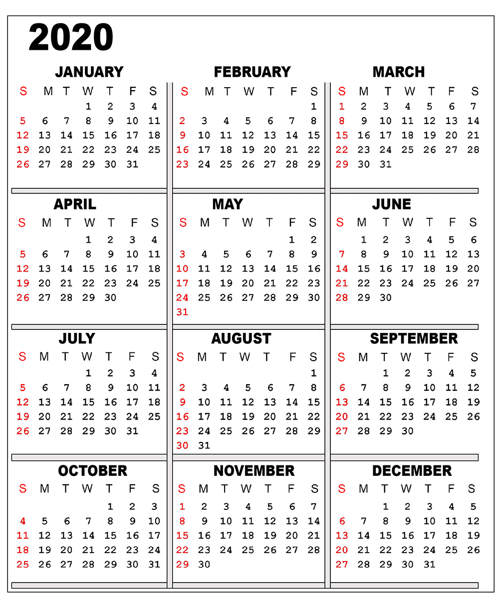 ❤️free 2020 One Page Calendar Printable Templates