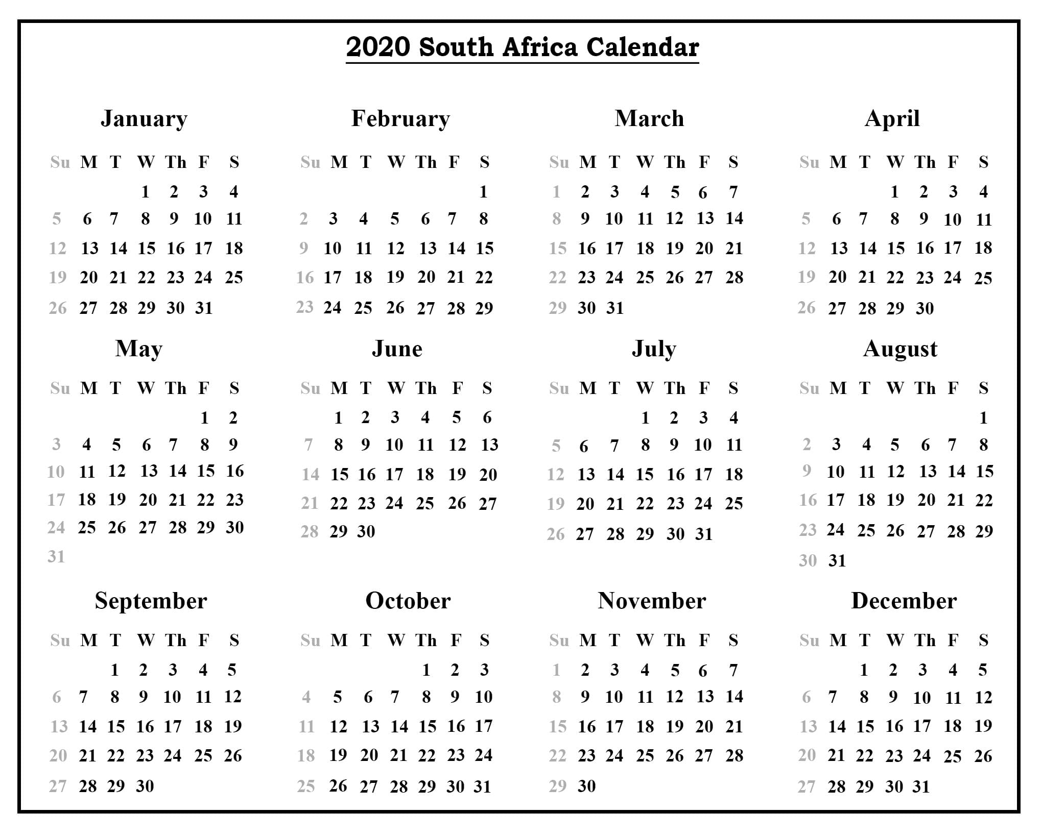 ❤️free Public Holidays Calendar 2020 South Africa