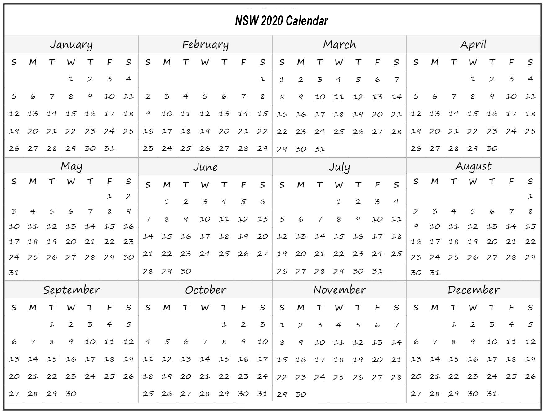 ❤️printable Calendar 2020 Templates With Nsw Public