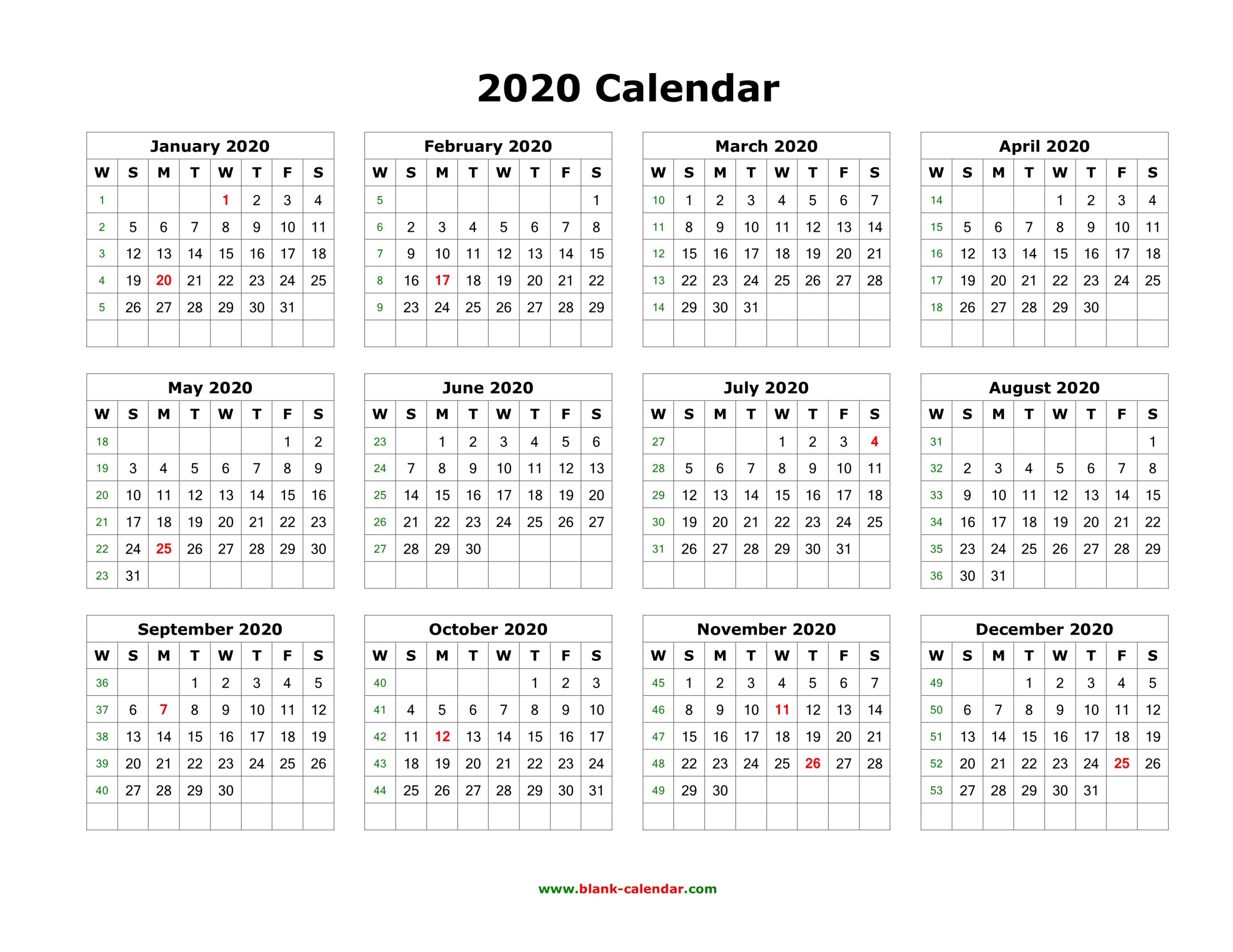 Editable Yearly Calendar 2020 - Togo.wpart.co