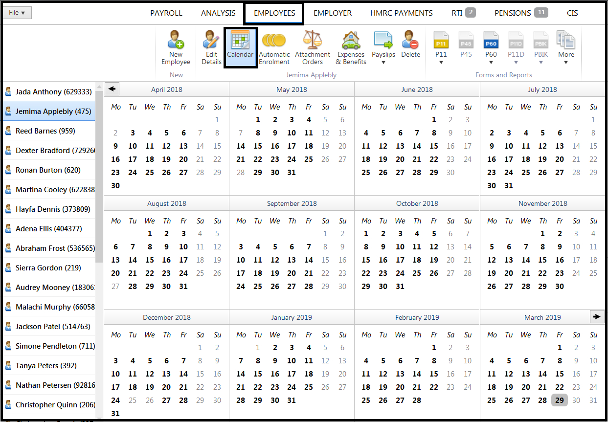 Employee Calendar - Brightpay Documentation