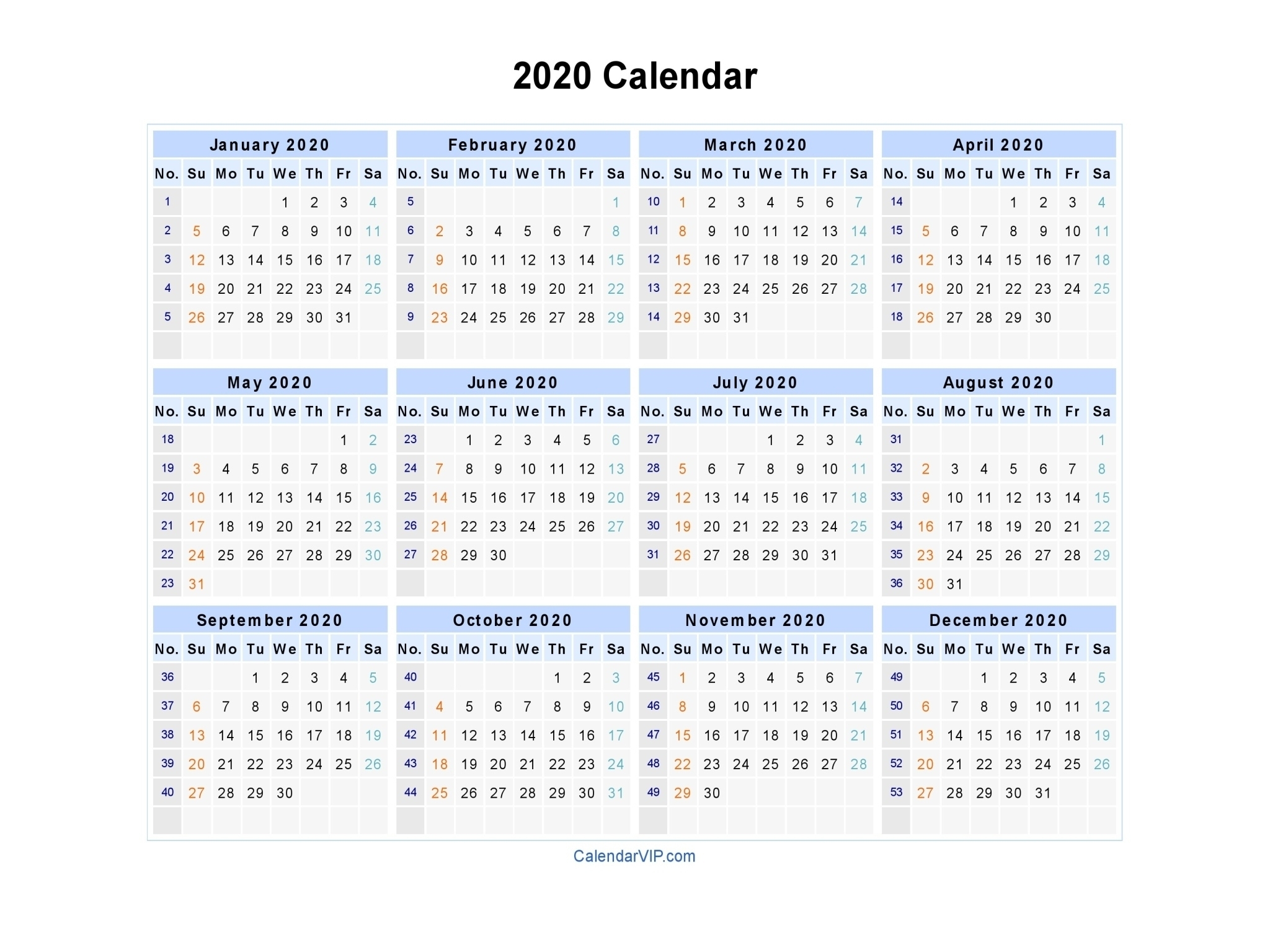 Excel Template Weeknumbers 2020 | Monthly Printable Calender