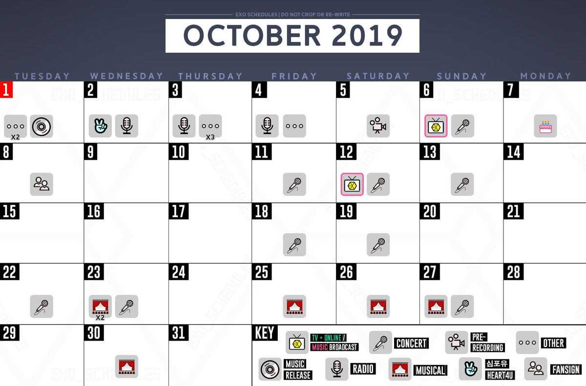 Exo Schedule On Twitter: &quot;october 2019 🗓 #exo&#039;s Monthly