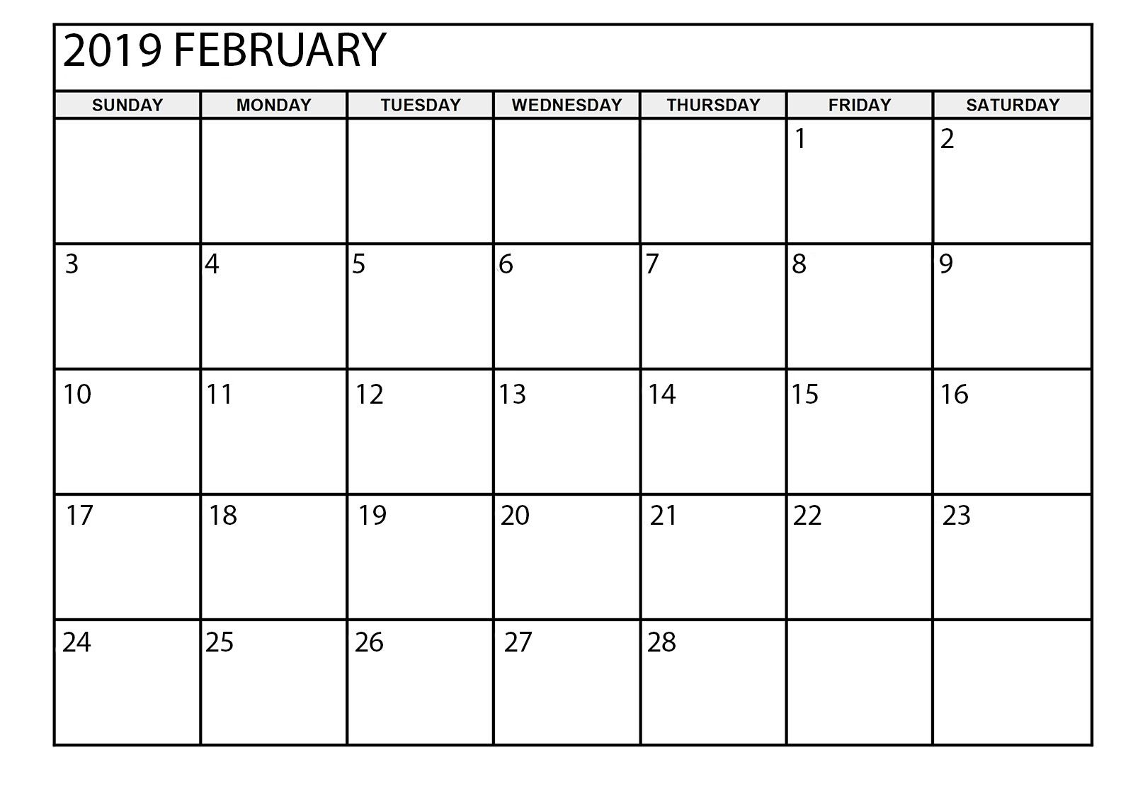 February 2019 Calendar Printable Large | February Calendar