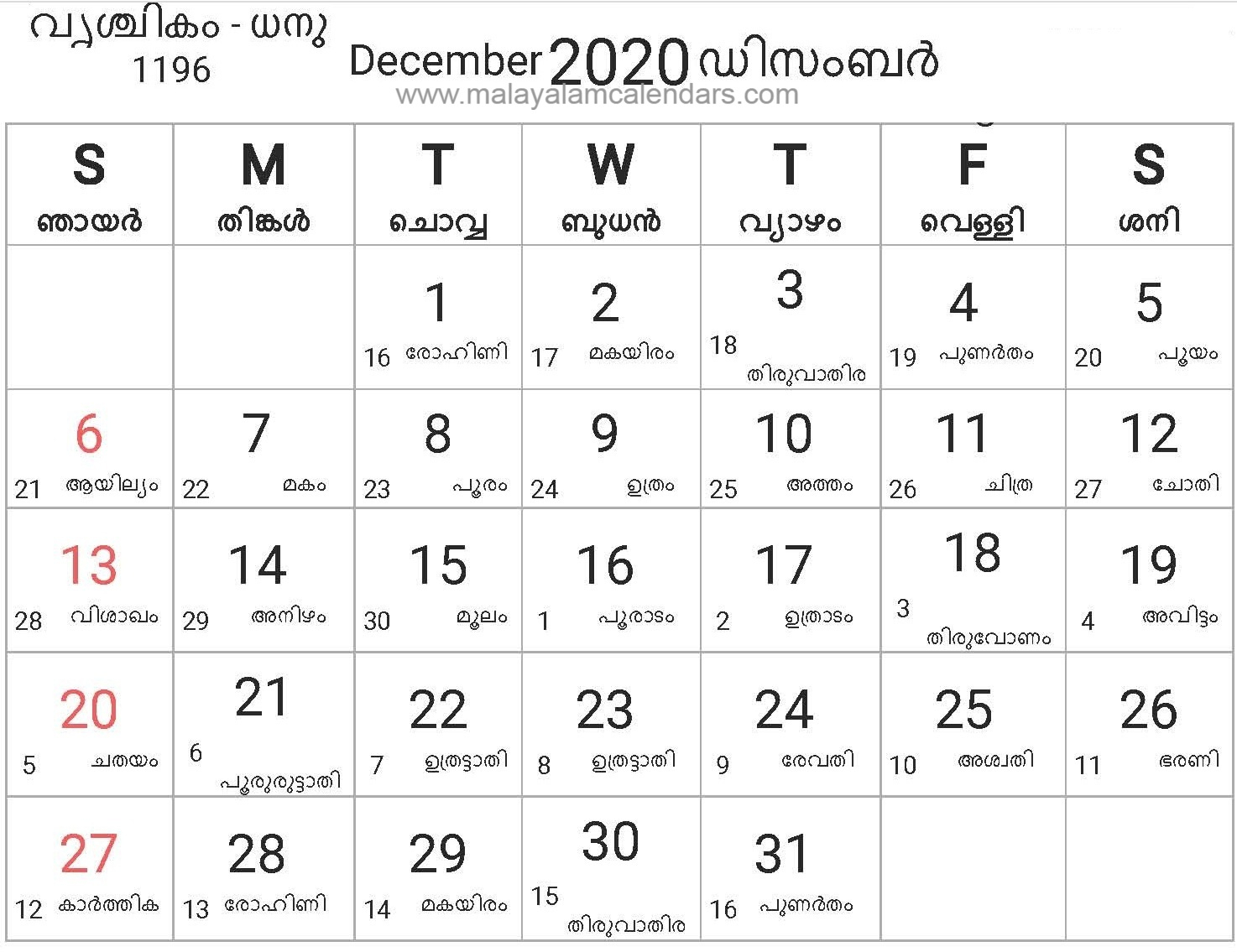February 2020 Calendar Malayalam - Togo.wpart.co