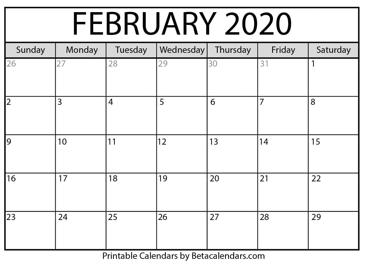 February 2020 Calendar | Printable Calendar 2020