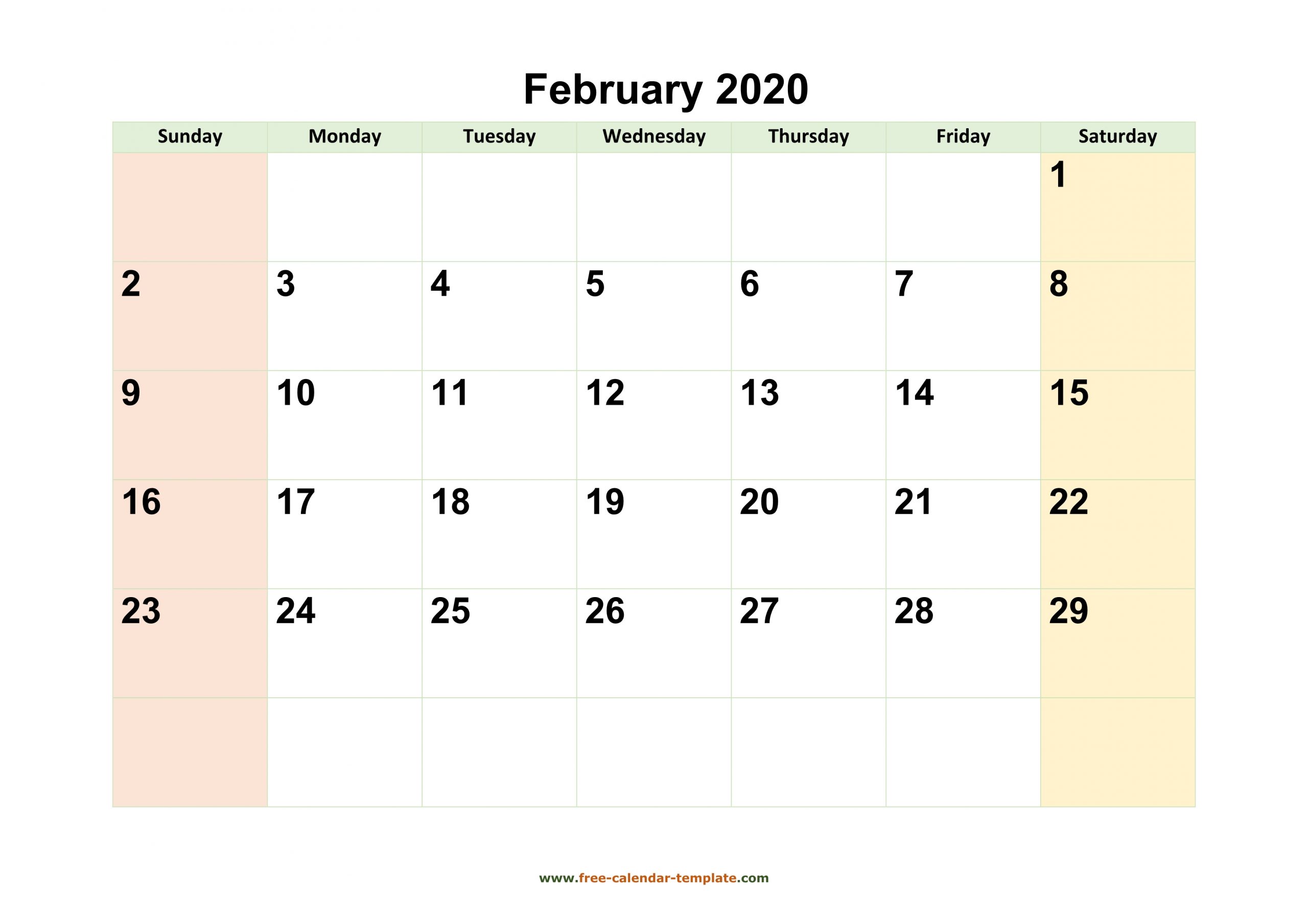 February 2020 Calendar Printable With Coloring On Weekend