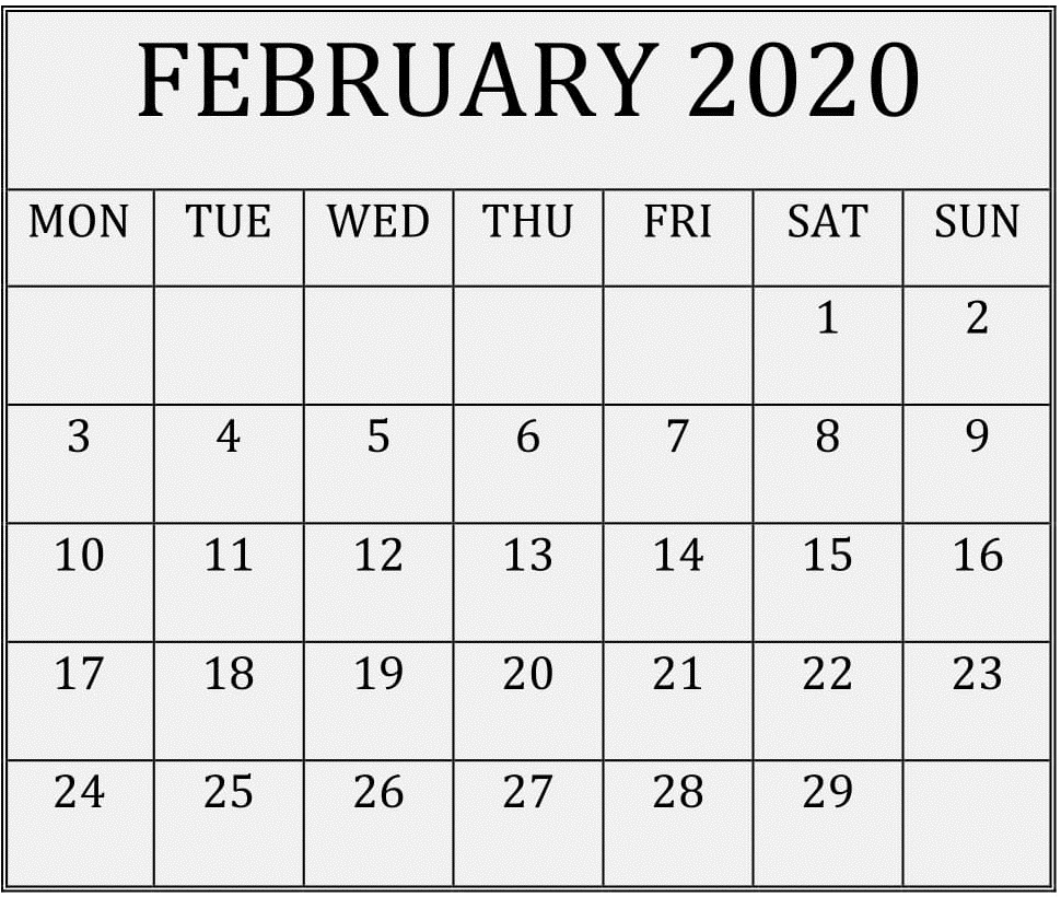 February 2020 Printable Calendar Free Download – Free Latest