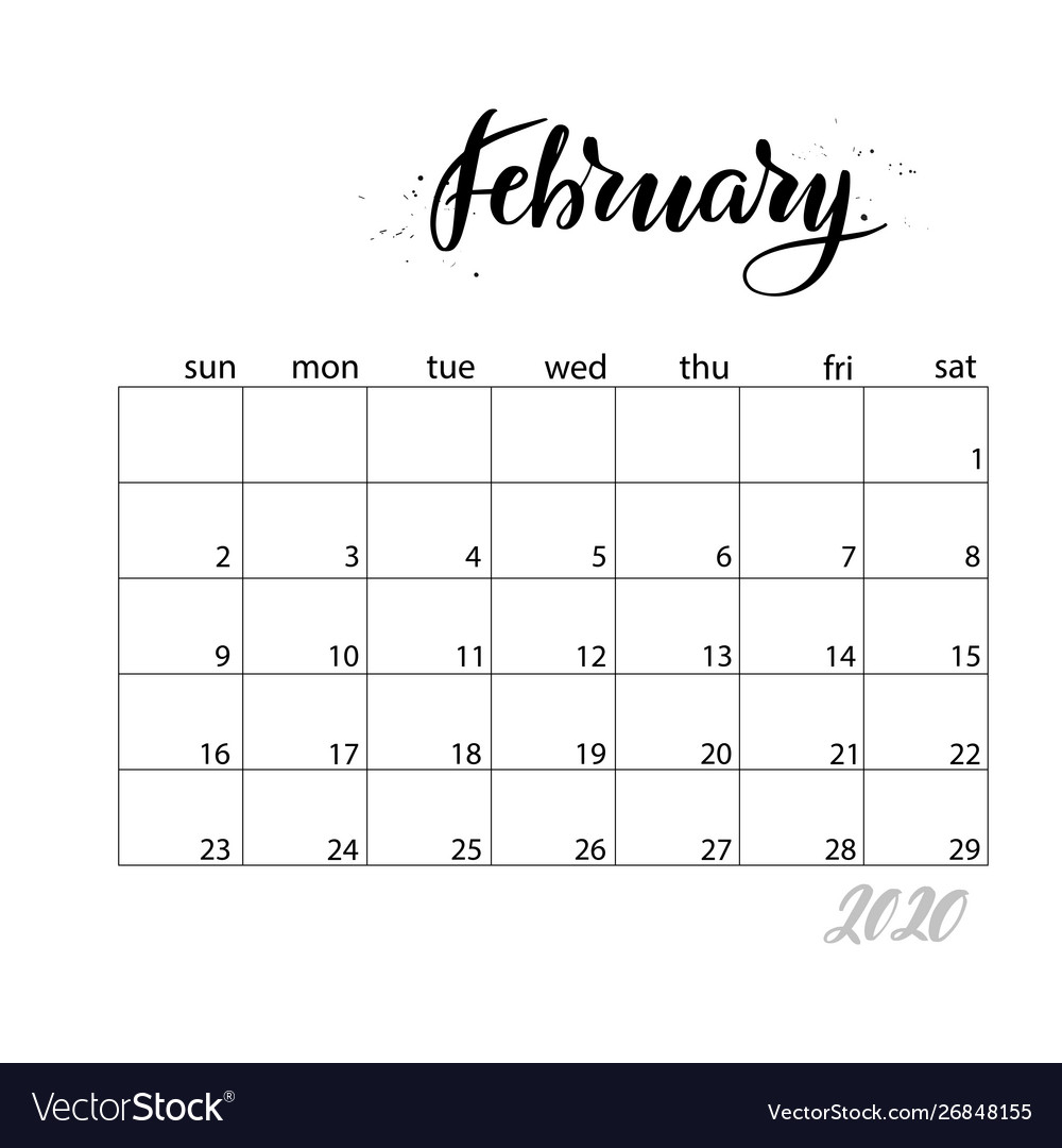 February Monthly Calendar For 2020 Year
