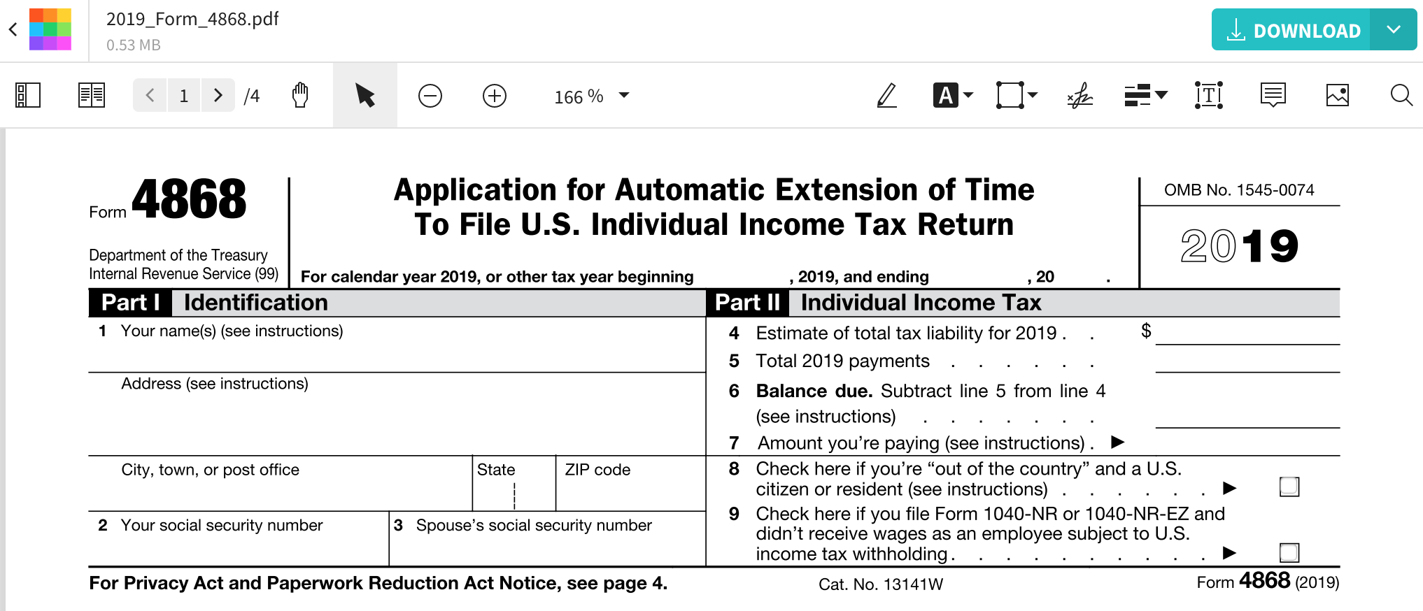 Form 4868 - Fill Irs Extension Form Online For Free | Smallpdf