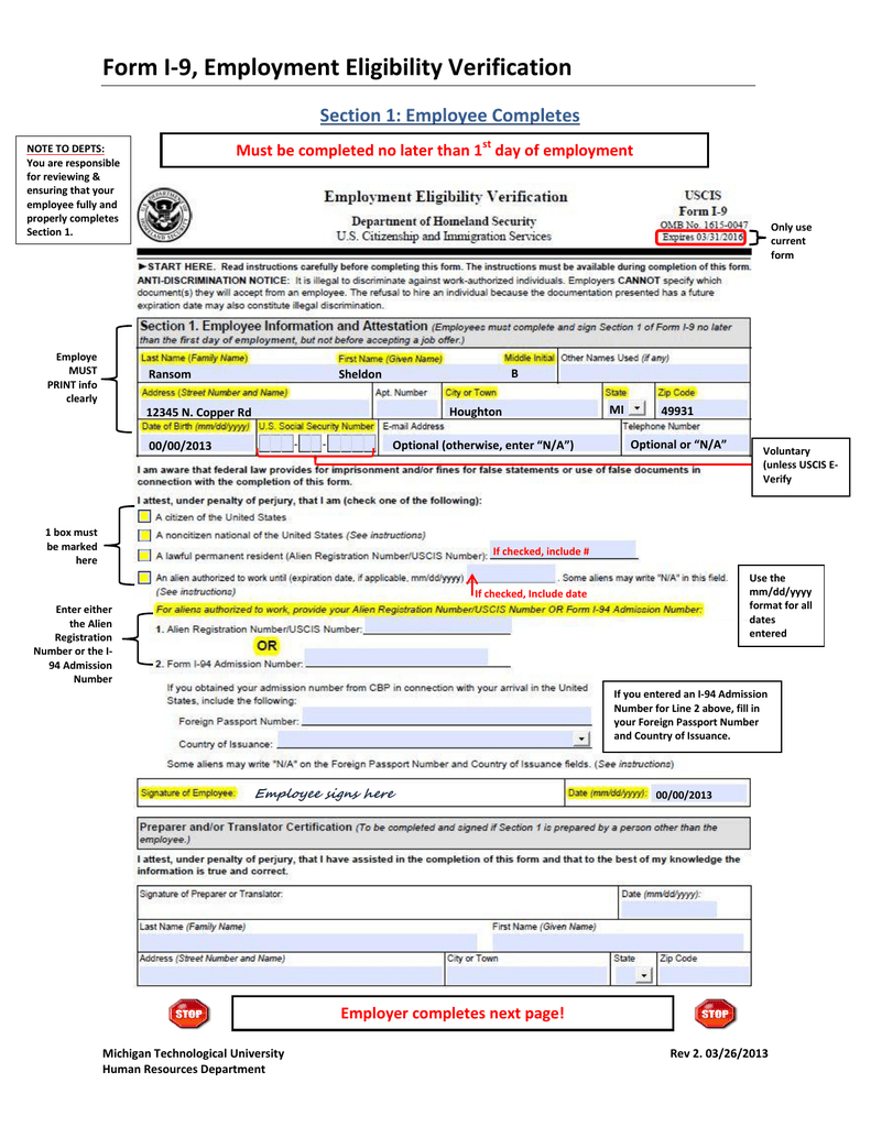 Form I-9, Employment Eligibility Verification Section 1