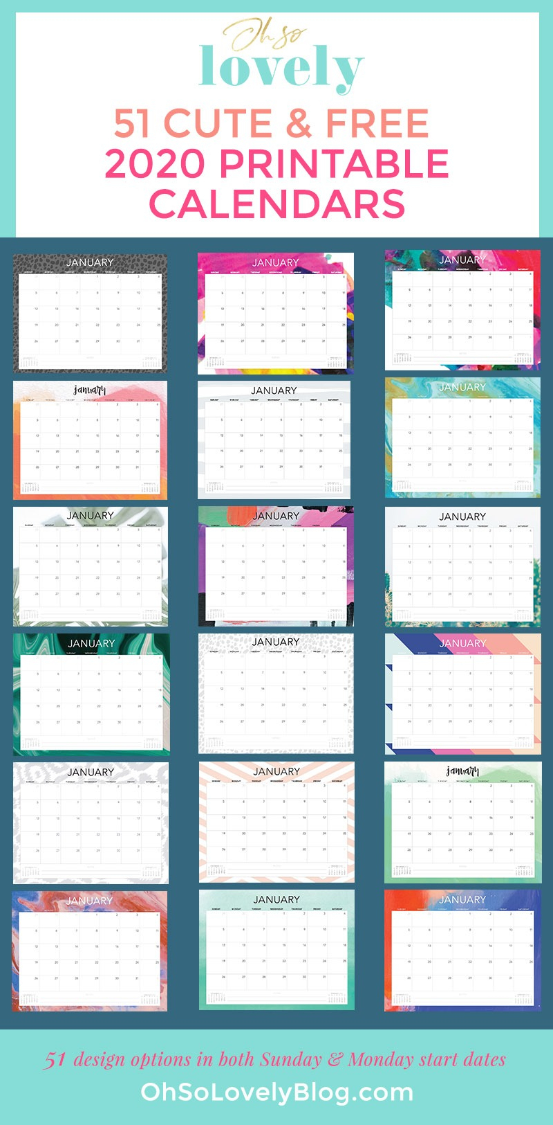 Free 2020 Printable Calendars – 51 Designs To Choose From