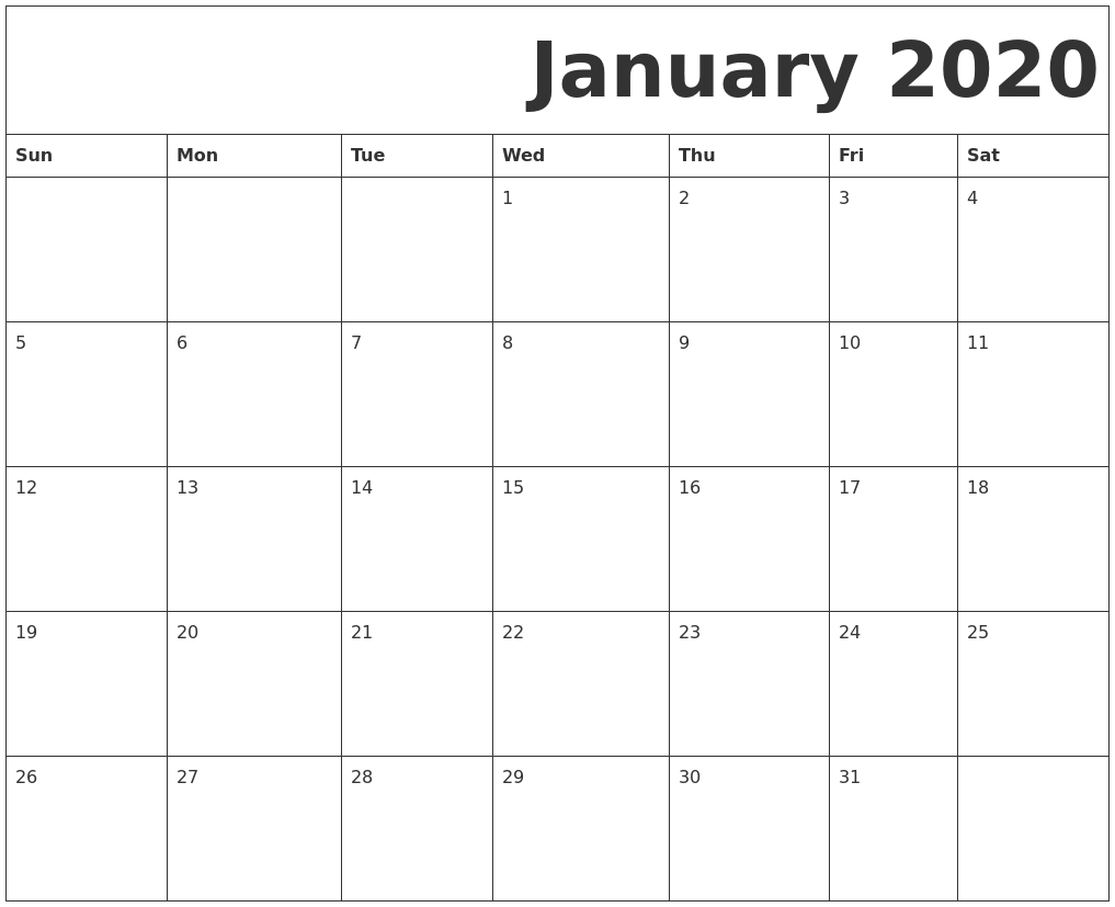 Free Blank January 2020 Calendar Printable Pdf, Word, Excel