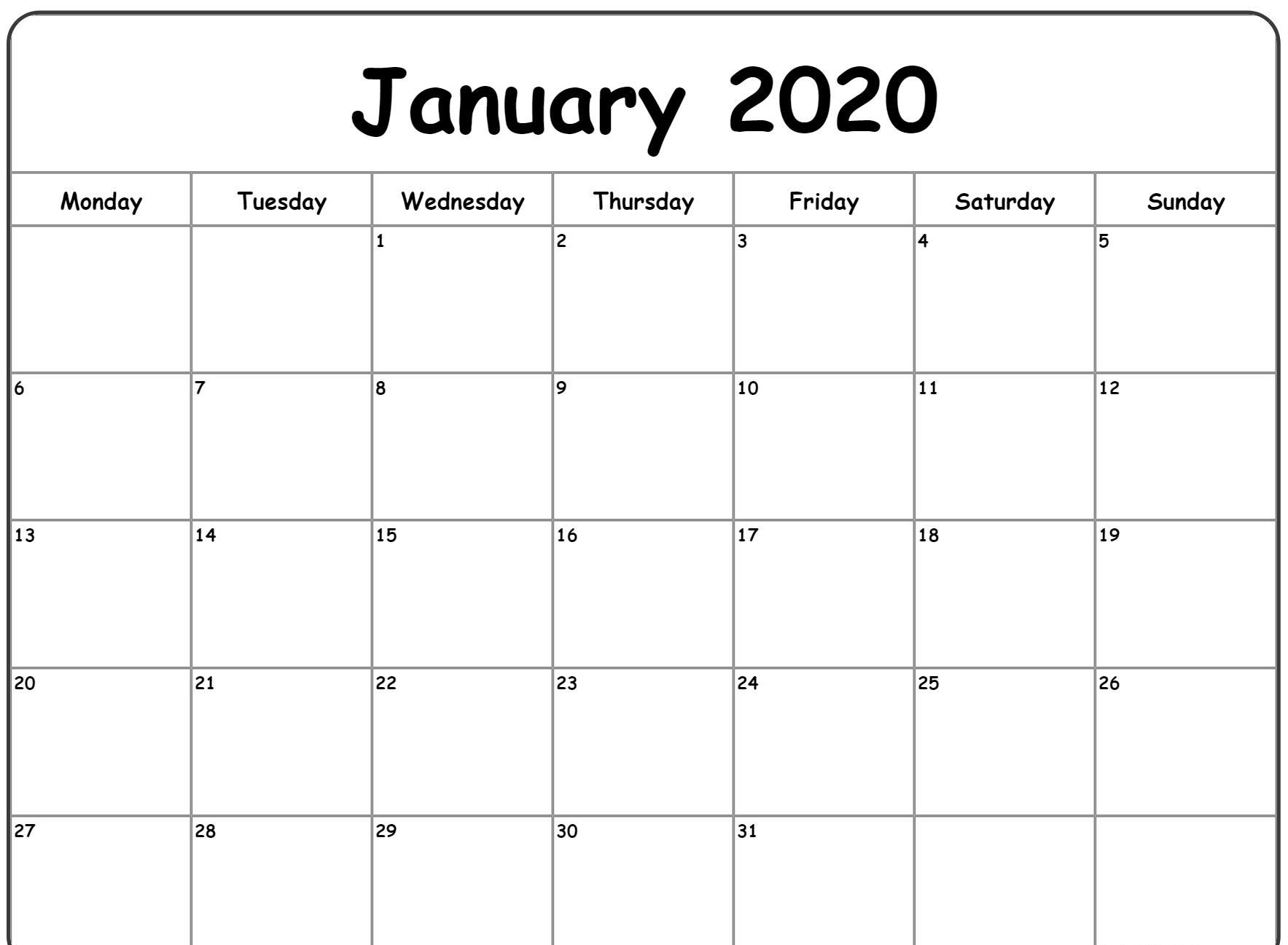 Free Blank January Calendar 2020 Printable Template