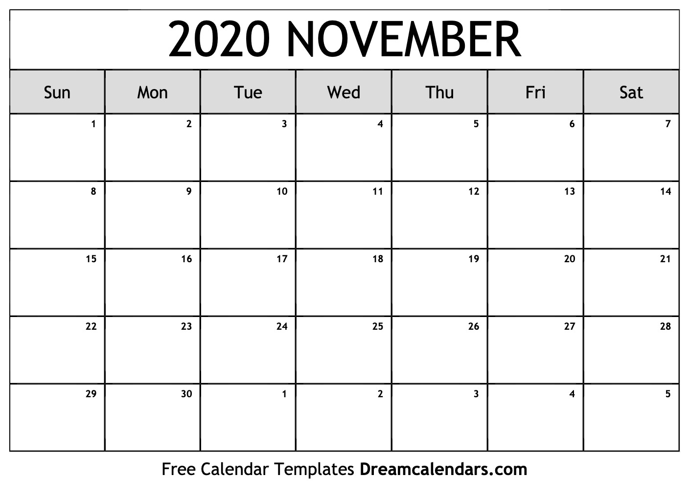 Free Blank November 2020 Printable Calendar