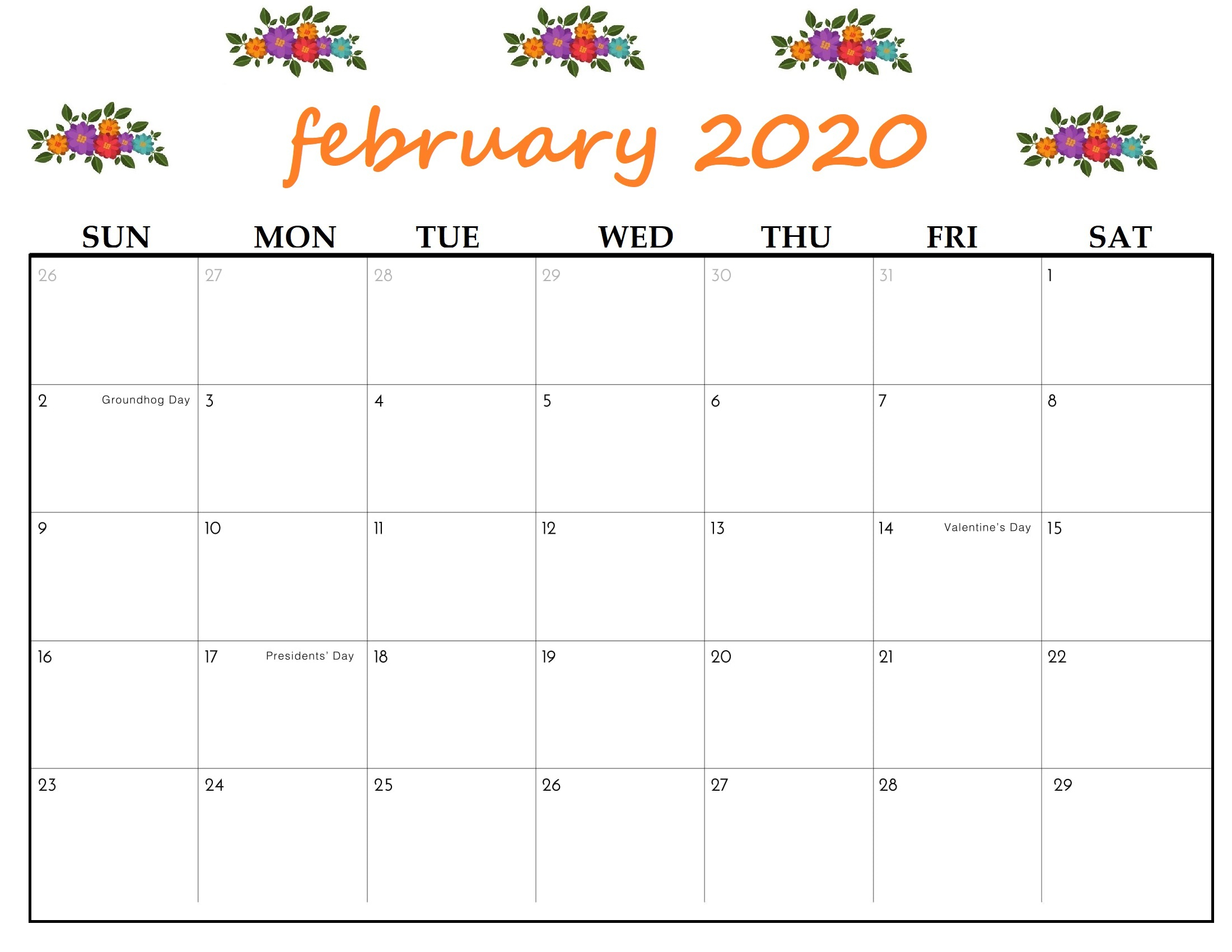 Free Cute February 2020 Calendar – Simple And Very Pretty