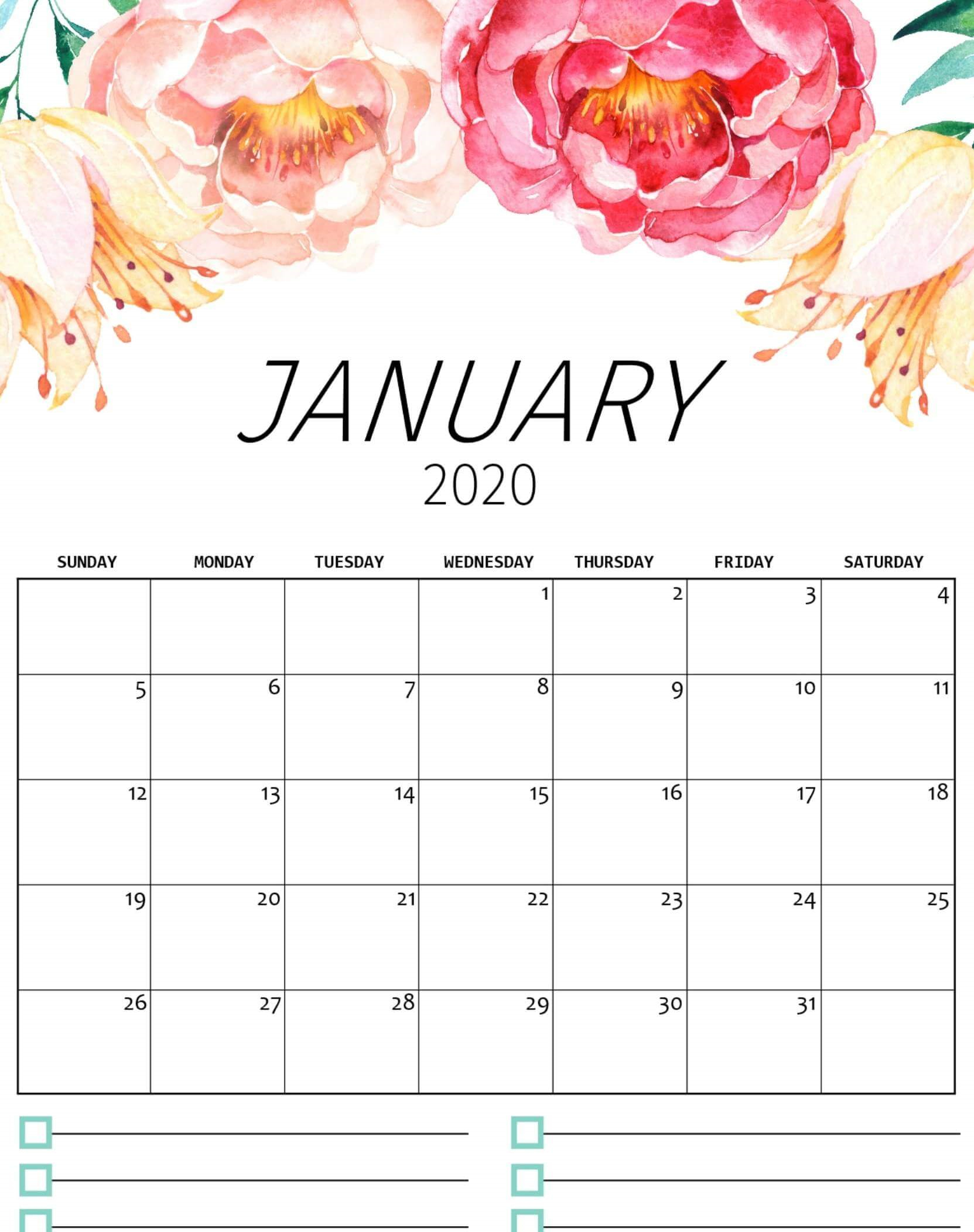 Free Cute January 2020 Calendar Printable | 12 Month