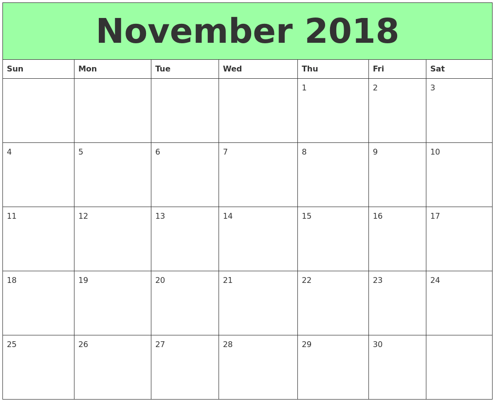 Free Download Printable Calendar November 2018 Without