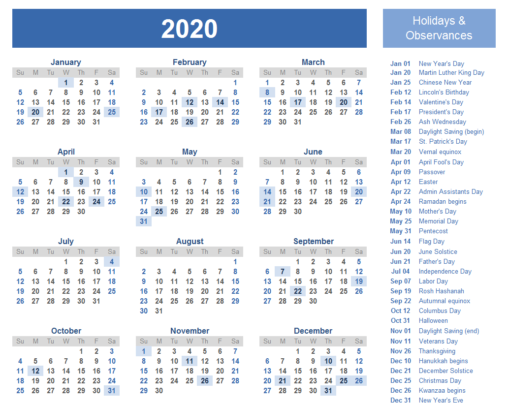 Free Editable 2020 Calendar Printable Template