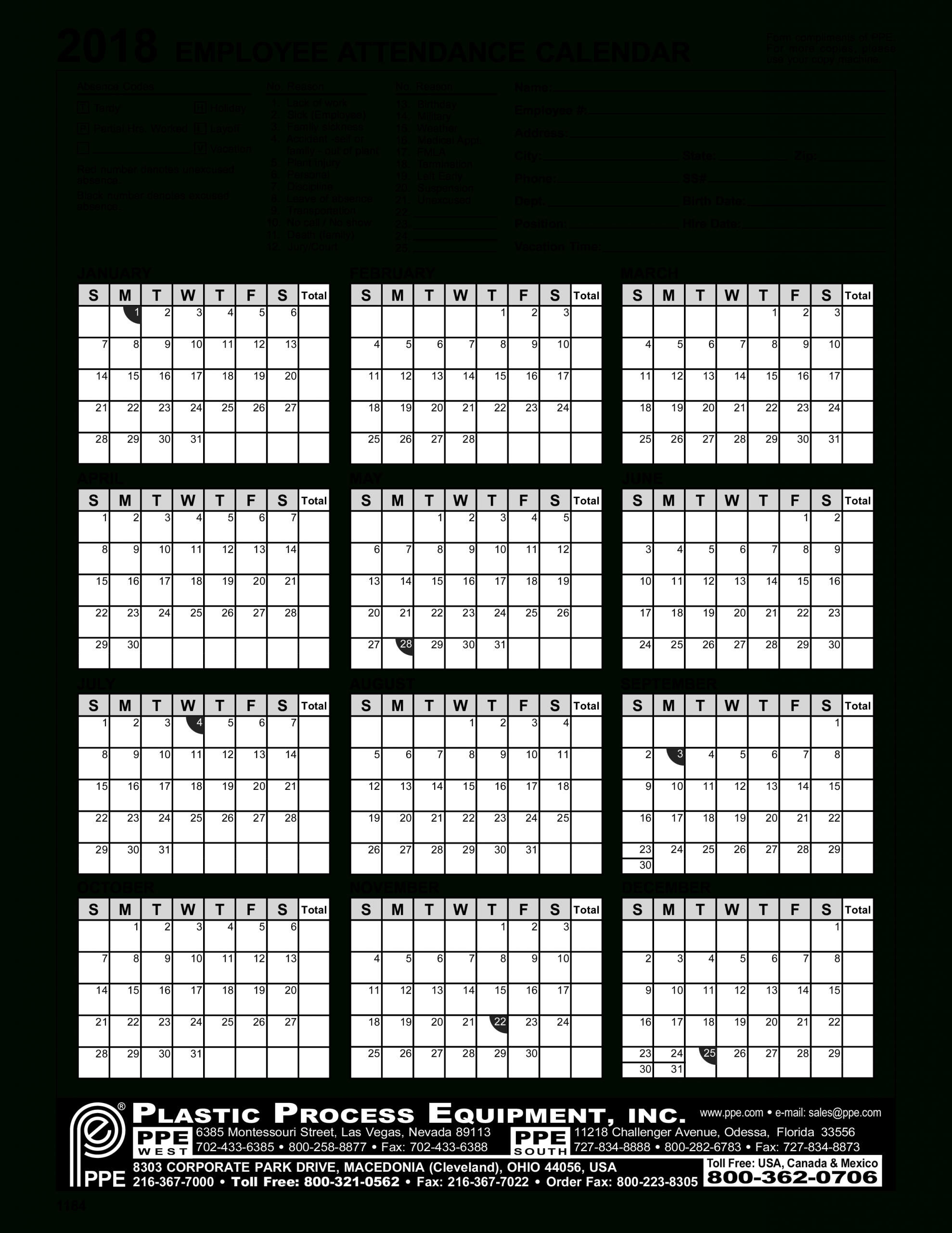 Yearly Absence Calendar 2025