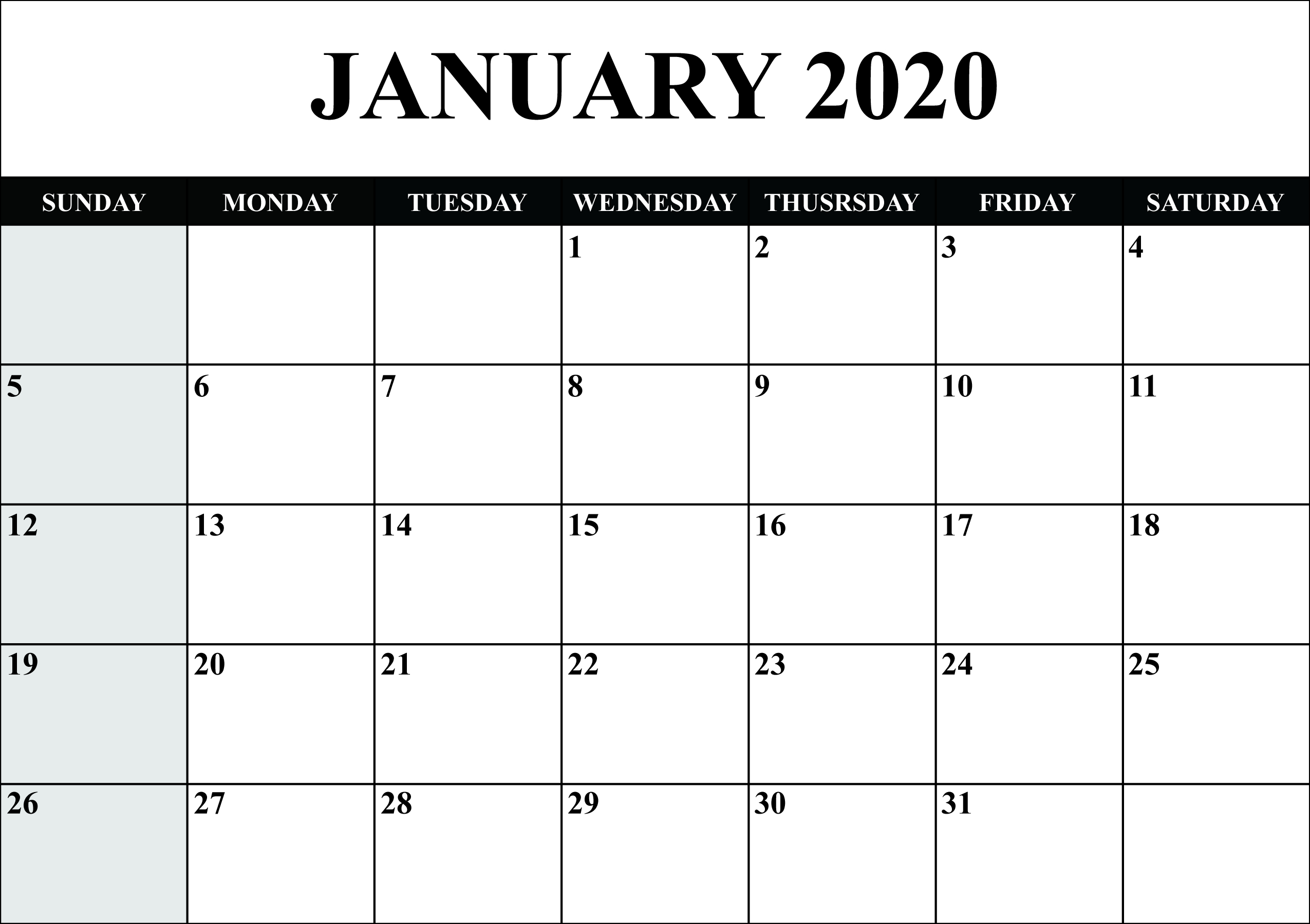 Free January 2020 Calendar Printable [Monthly Templates